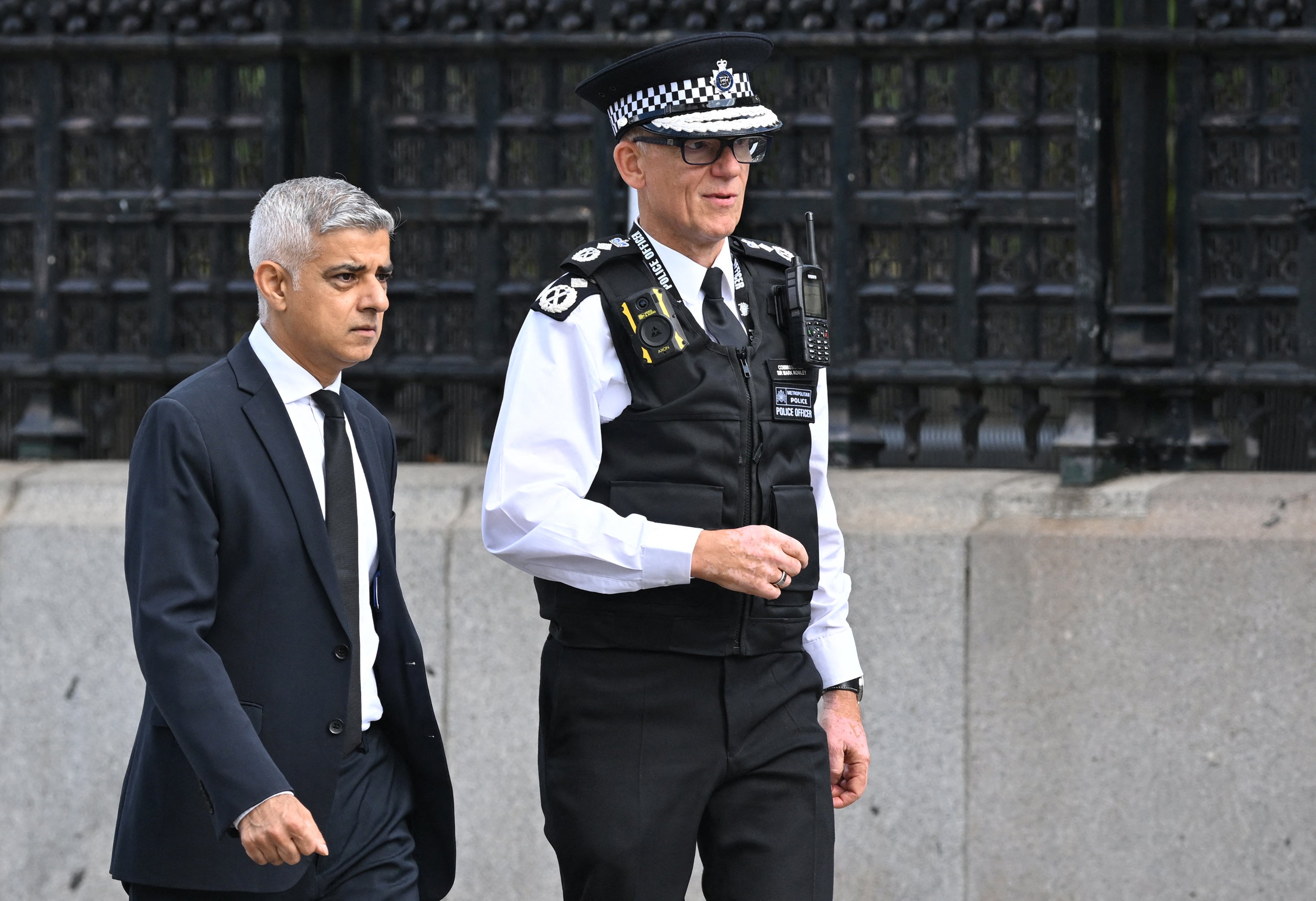 Metropolitan Police commissioner Mark Rowley walks with mayor of London Sadiq Khan