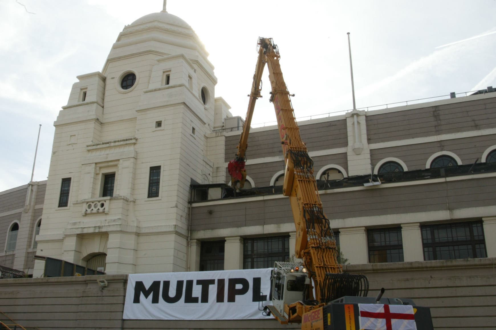 Demolition of the old Wembley began with work on the operations and press room – the corridor linking the Twin Towers (Tom Hevezi/PA)