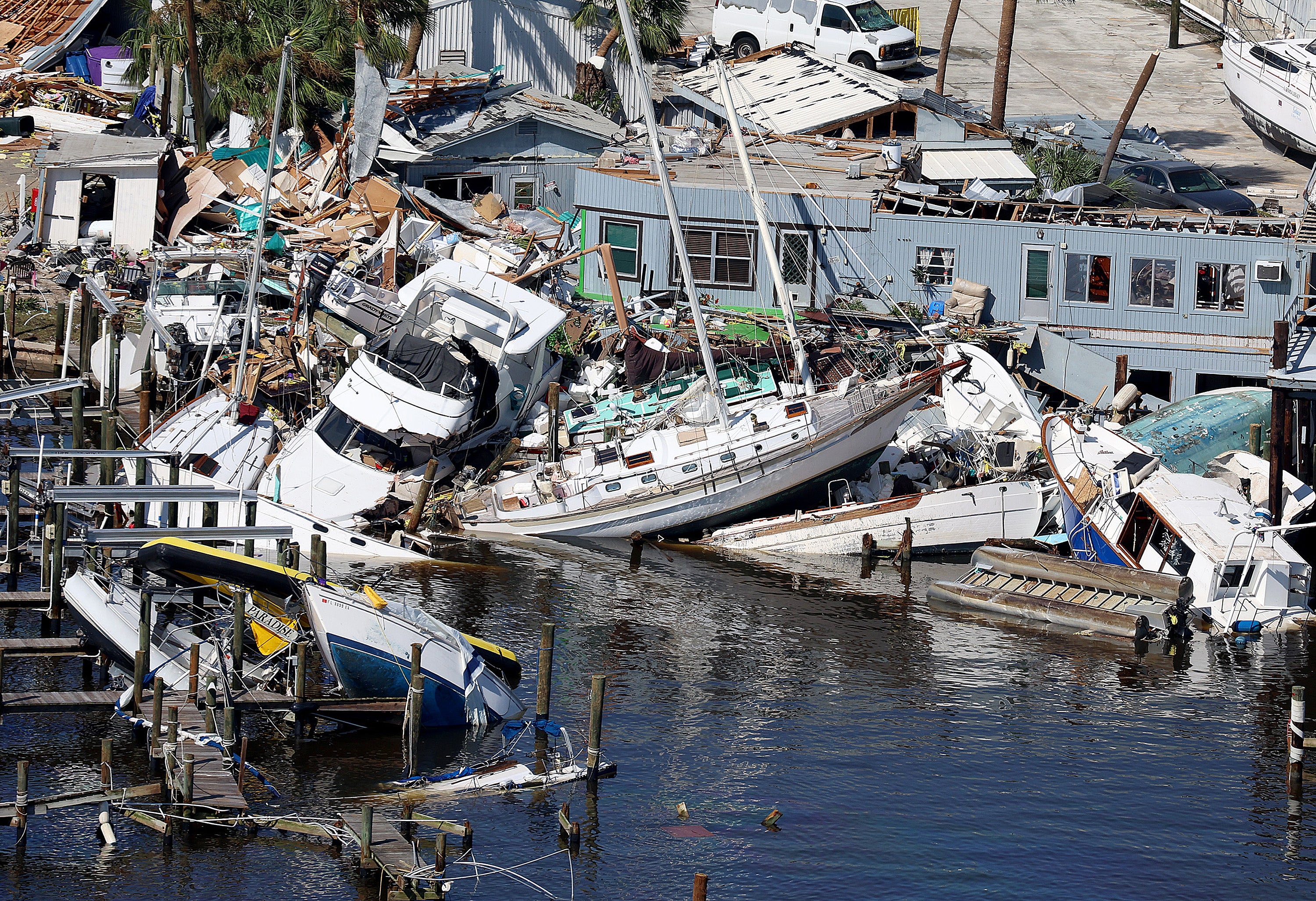 Boats piled on top of each other in Fort Myers Beach