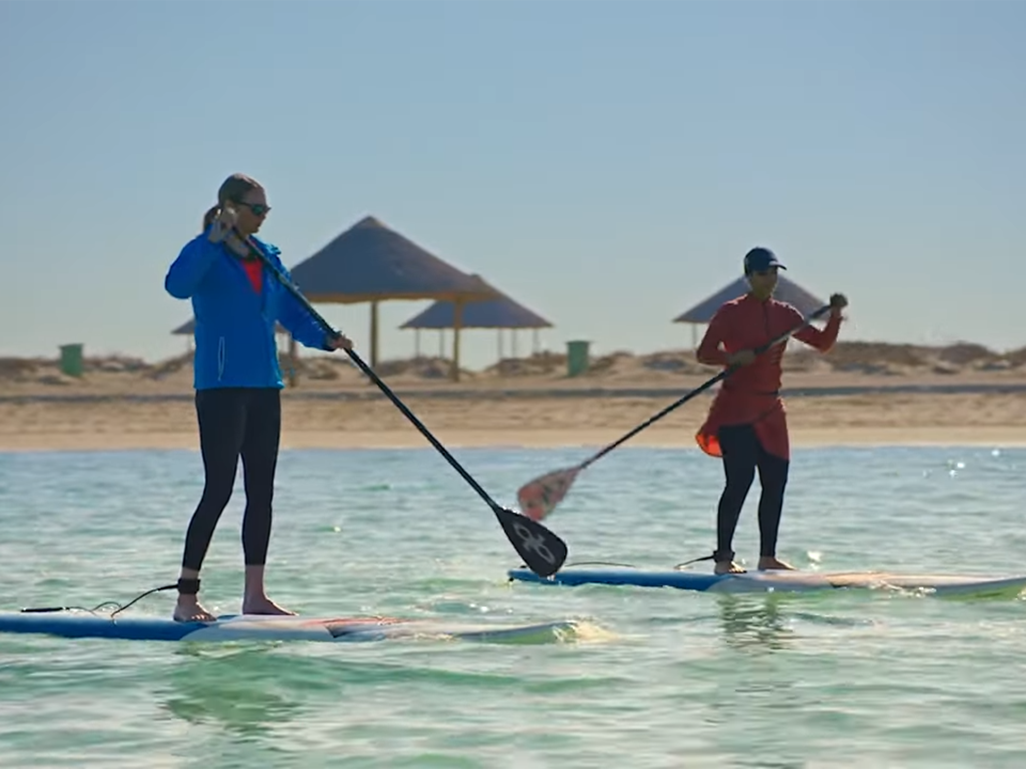 In one of the videos, Kidd went paddle boarding on Doha’s coastline