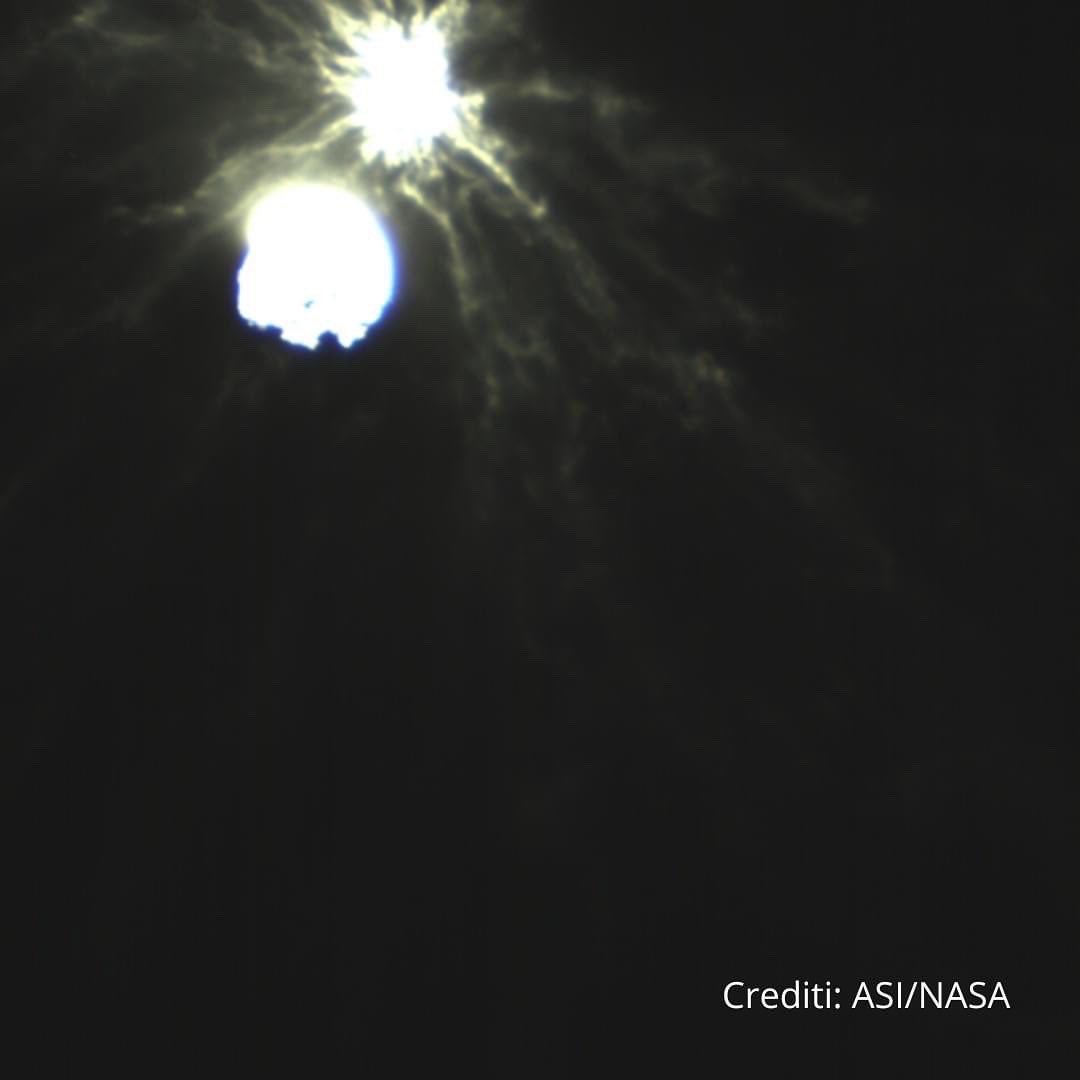 Ejecta thrown from the asteroid Dimorphos by Nasa’s Dart spacecrafts impact on 26 September, 2022, formed spider-like streamers