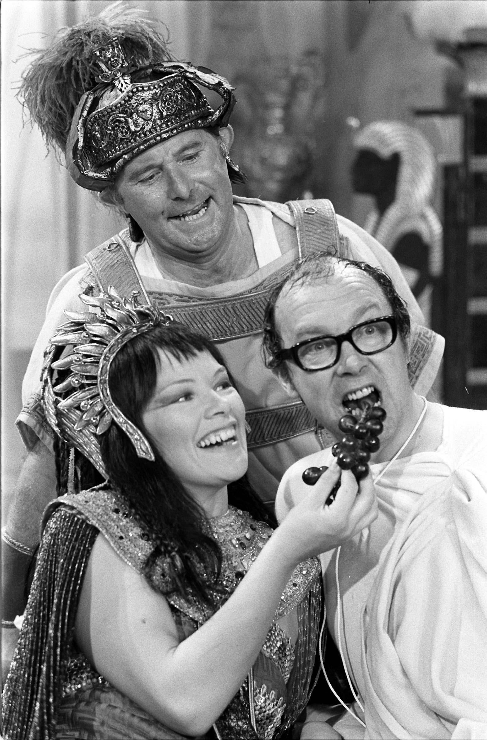 Glenda Jackson plays the role of Cleopatra alongside comedy duo Eric Morecambe (right) and Ernie Wise.