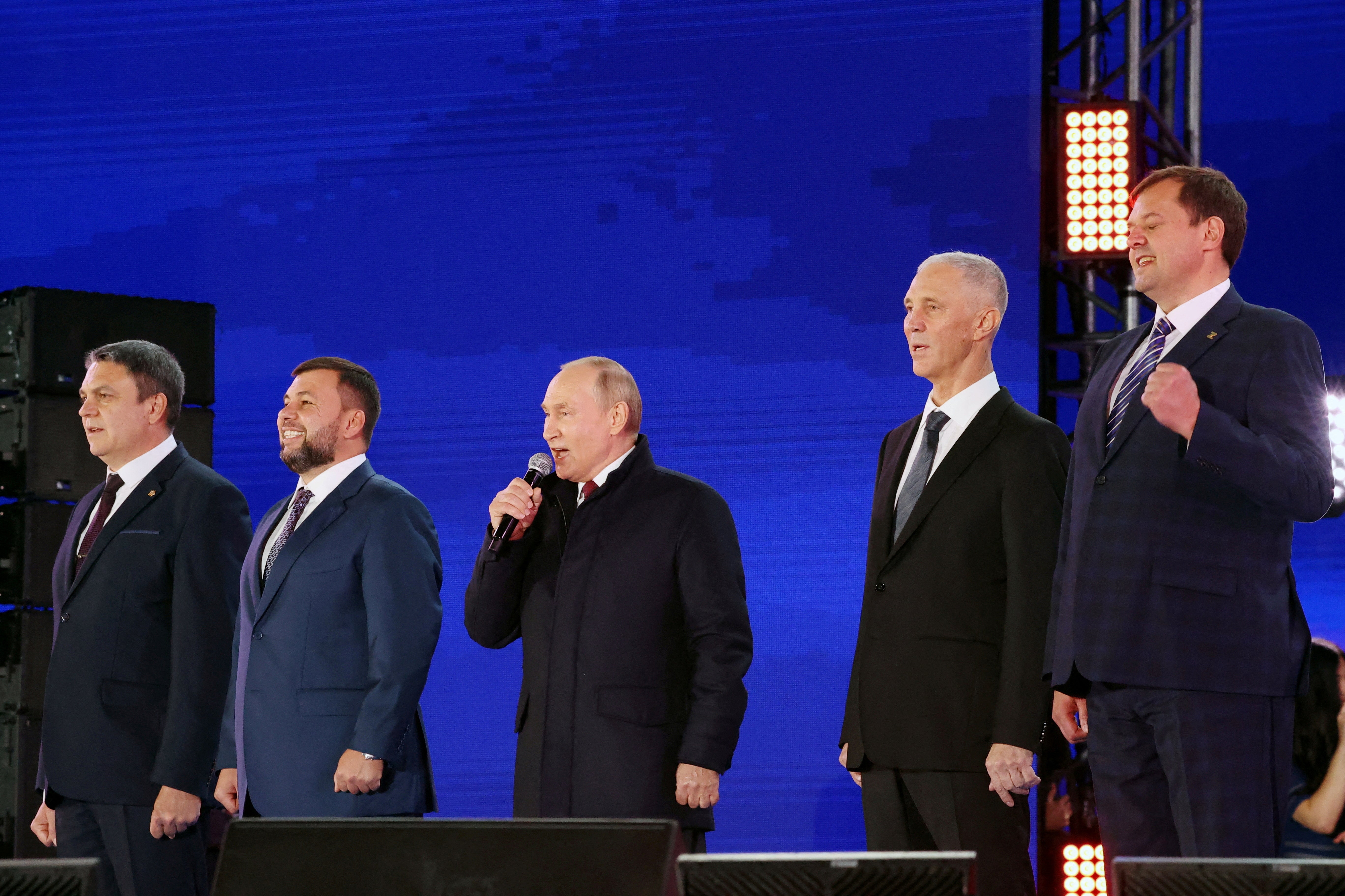 President Vladimir Putin and the Russian-installed leaders in Ukraine’s Donetsk, Luhansk, Kherson and Zaporizhzhia regions attend a concert