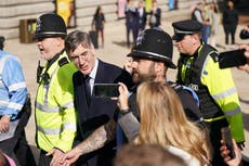 Rees-Mogg booed by protesters in Birmingham as Tory conference kicks off