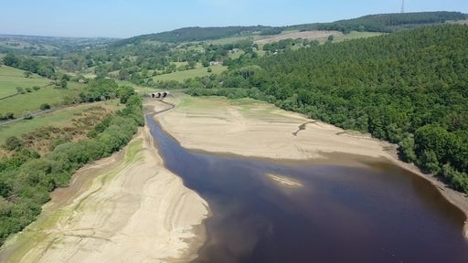 Low water levels at the Lindley Wood Reservoir near Otley, West Yorkshire in May before drought was declared in several areas in England