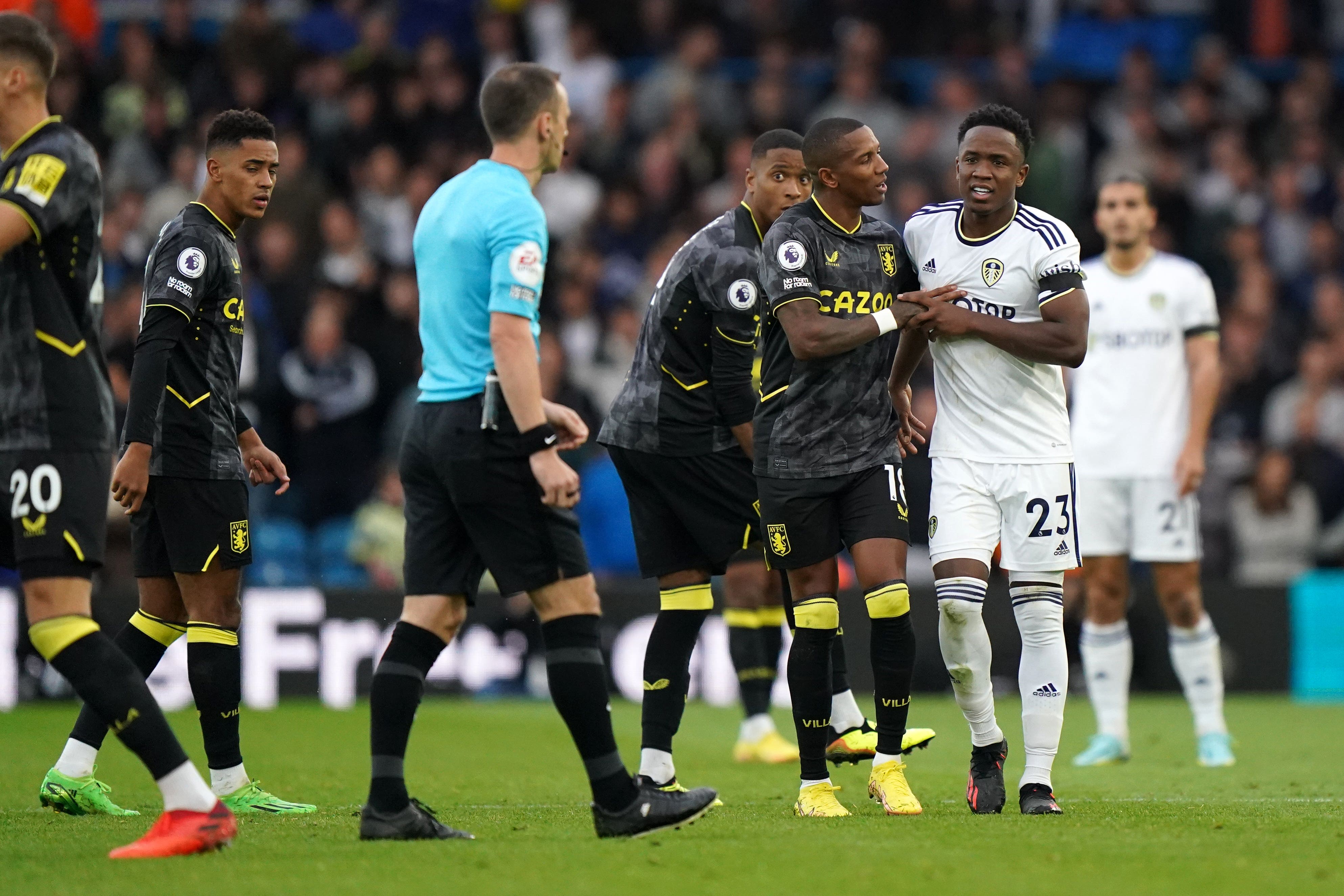 Luis Sinisterra (second right) was shown a red card early in the second half