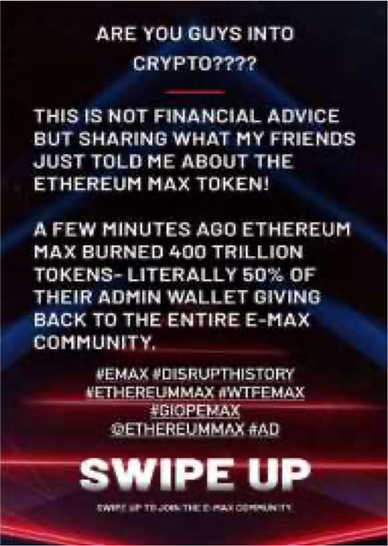 Post about ‘Ethereum Max’ on Kim Kardashian’s Instagram account