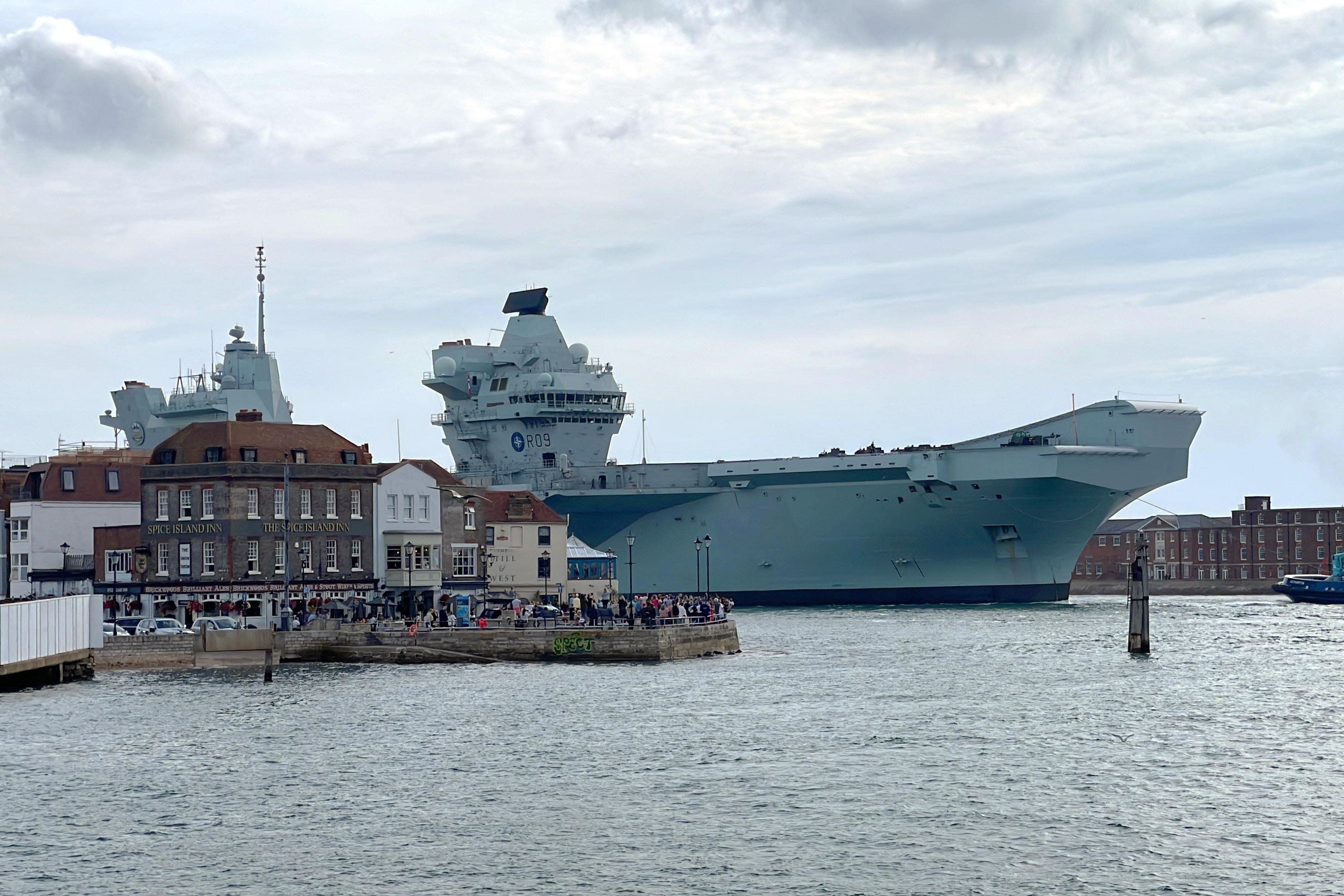 Royal Navy aircraft carrier HMS Prince of Wales returns to Portsmouth Naval Base after breaking down off the Isle of Wight (Ben Mitchell/PA)