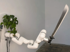 Houseplant controls machete with robotic arm