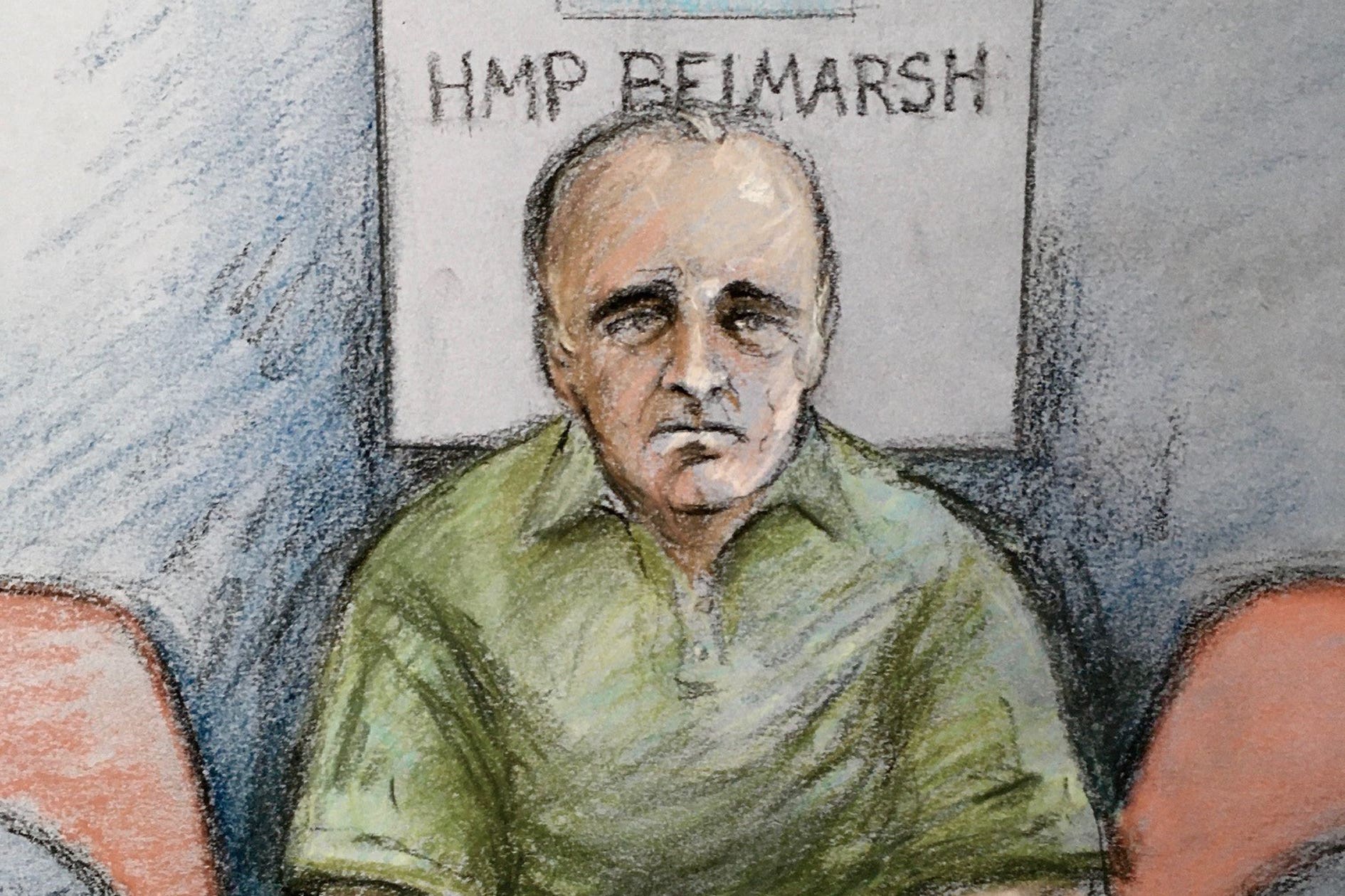 Court artist sketch of David Smith appearing via video link at a previous hearing (Elizabeth Cook/PA)