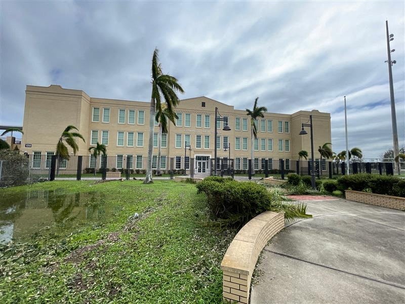 Charlotte High School in Punta Gorda, Florida needed to be rebuilt after Hurricane Charley in 2004, but stands intact after Hurricane Ian