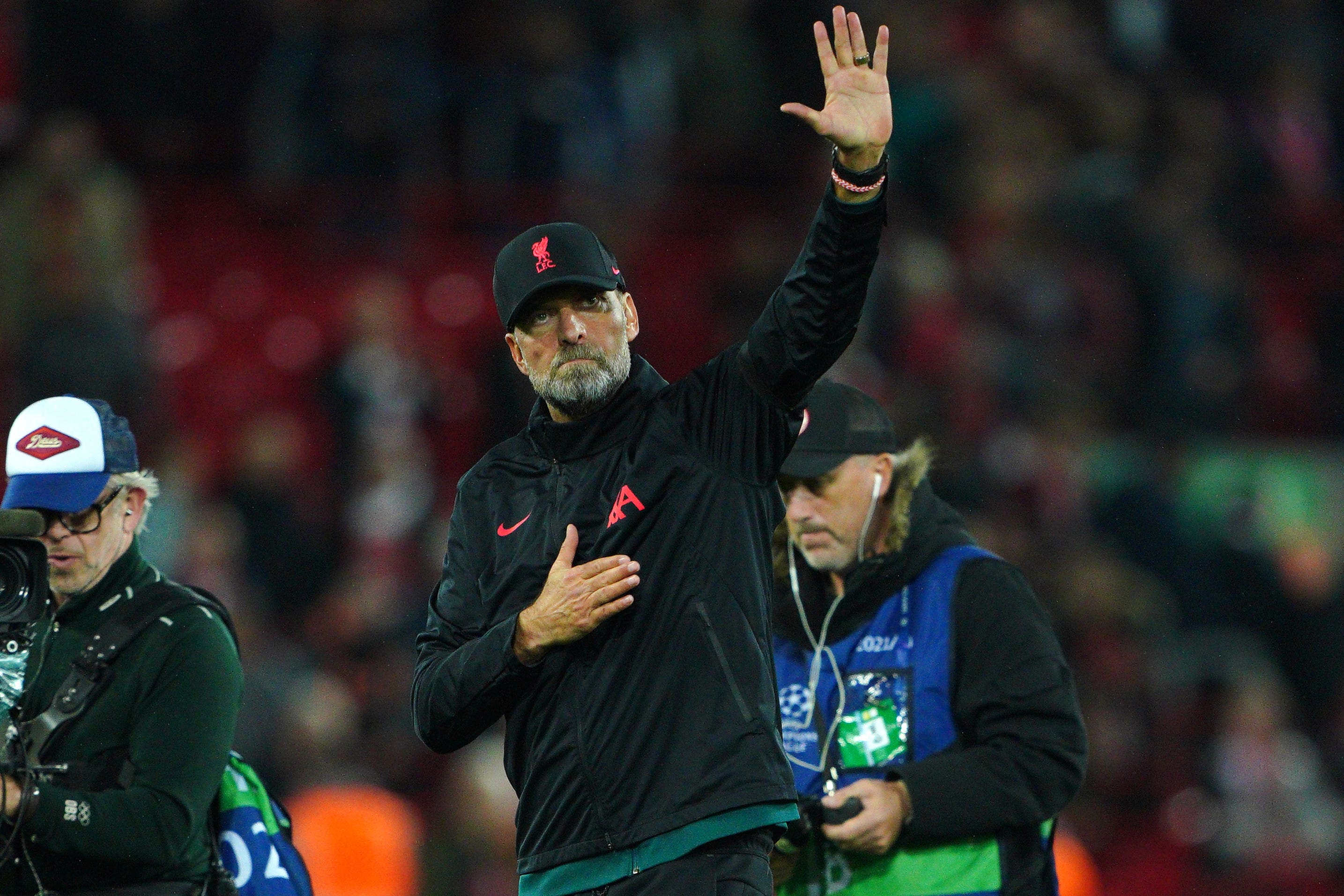 Jurgen Klopp celebrates victory over Rangers (Peter Byrne/PA)