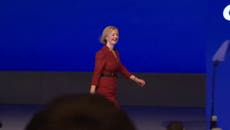 Liz Truss arrives on stage to ‘Moving On Up’ by M People at Tory party conference