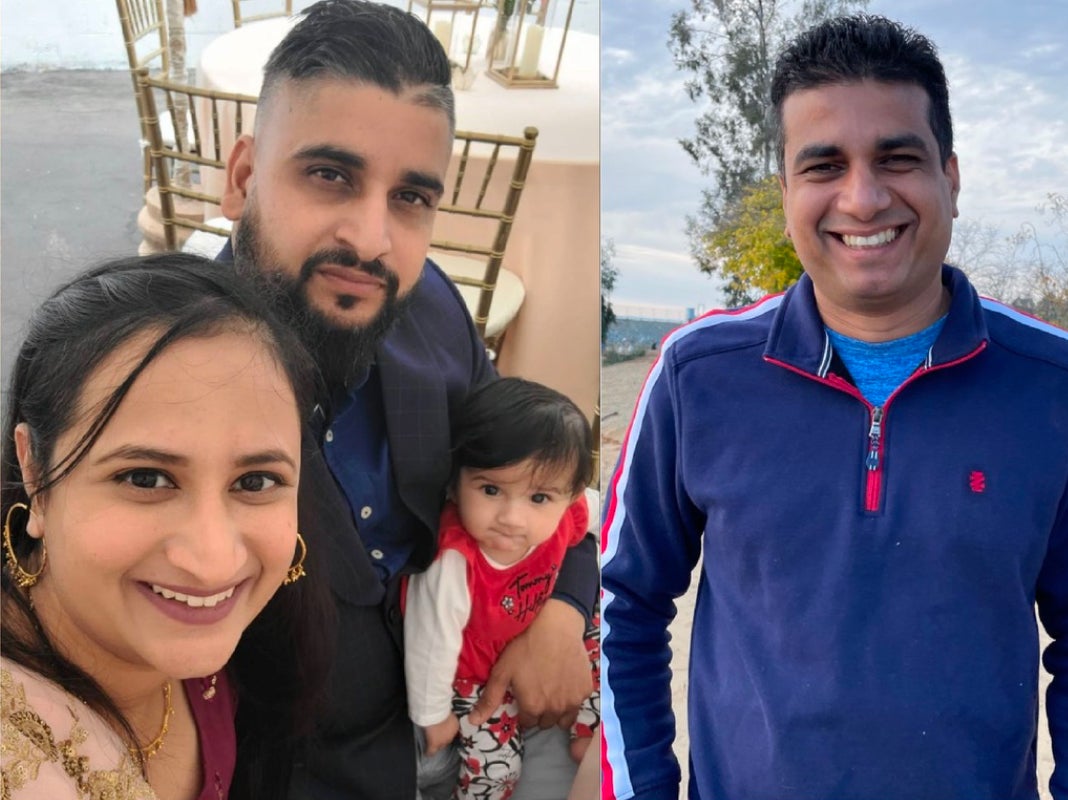 8-month-old Aroohi Dheri, her mother Jasleen Kaur (27) and her father Jasdeep Singh, left, and Amandeep Singh, right, remain missing