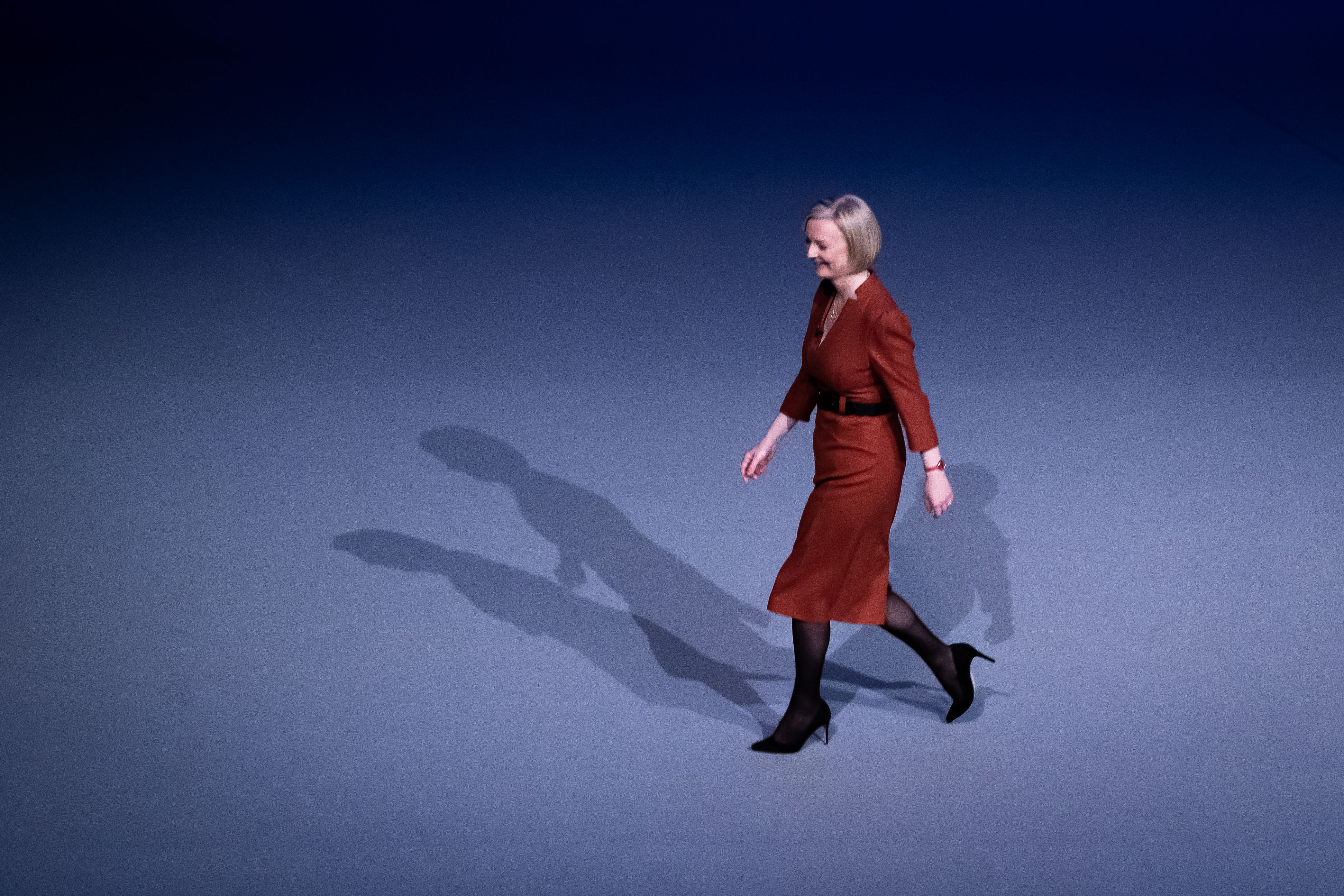 Prime Minister Liz Truss after delivering her keynote speech at the Conservative Party annual conference at the International Convention Centre in Birmingham (Aaron Chown/PA)