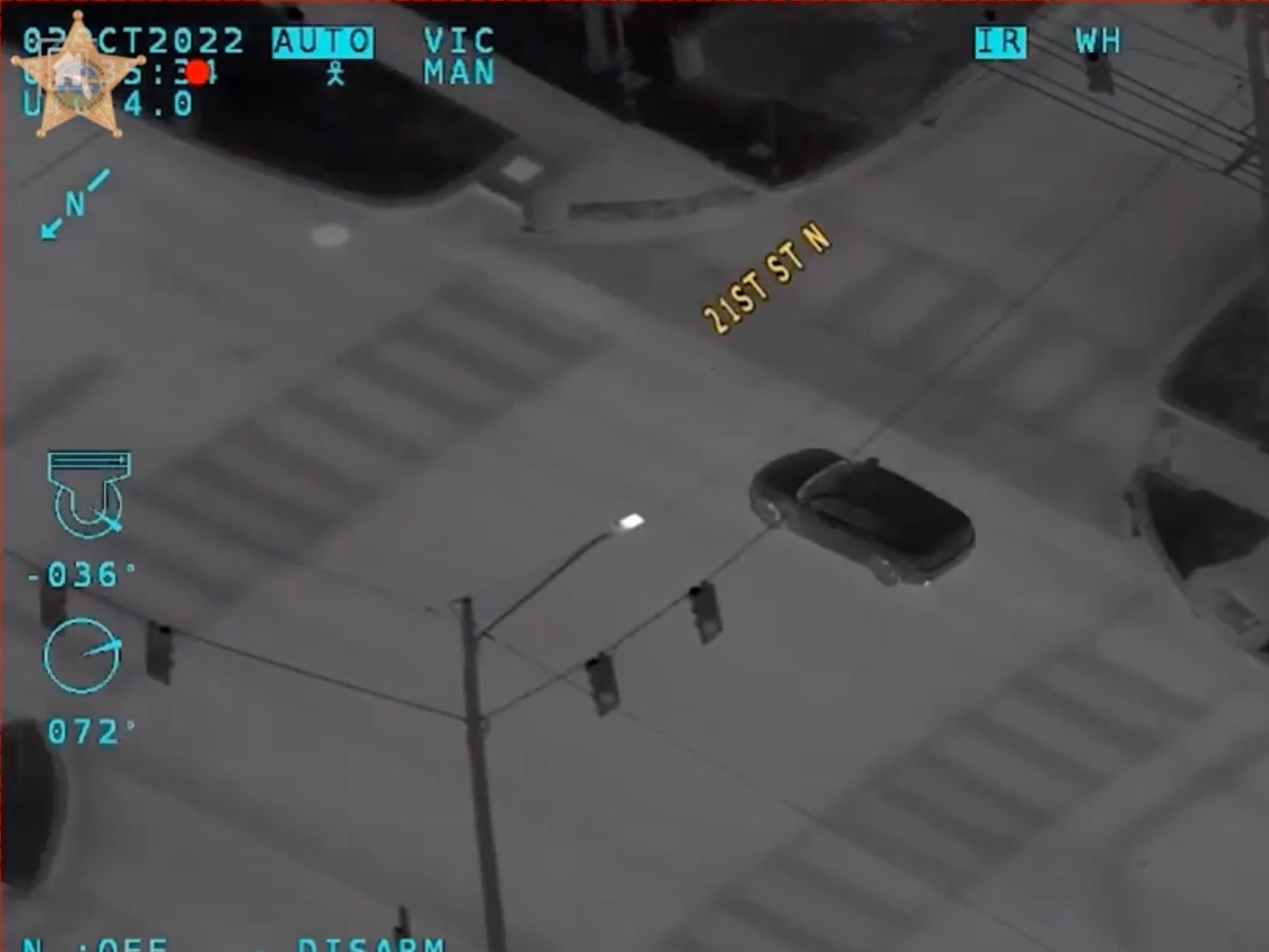 Helicopter footage of the crash involving three teenagers and a stolen Maserati