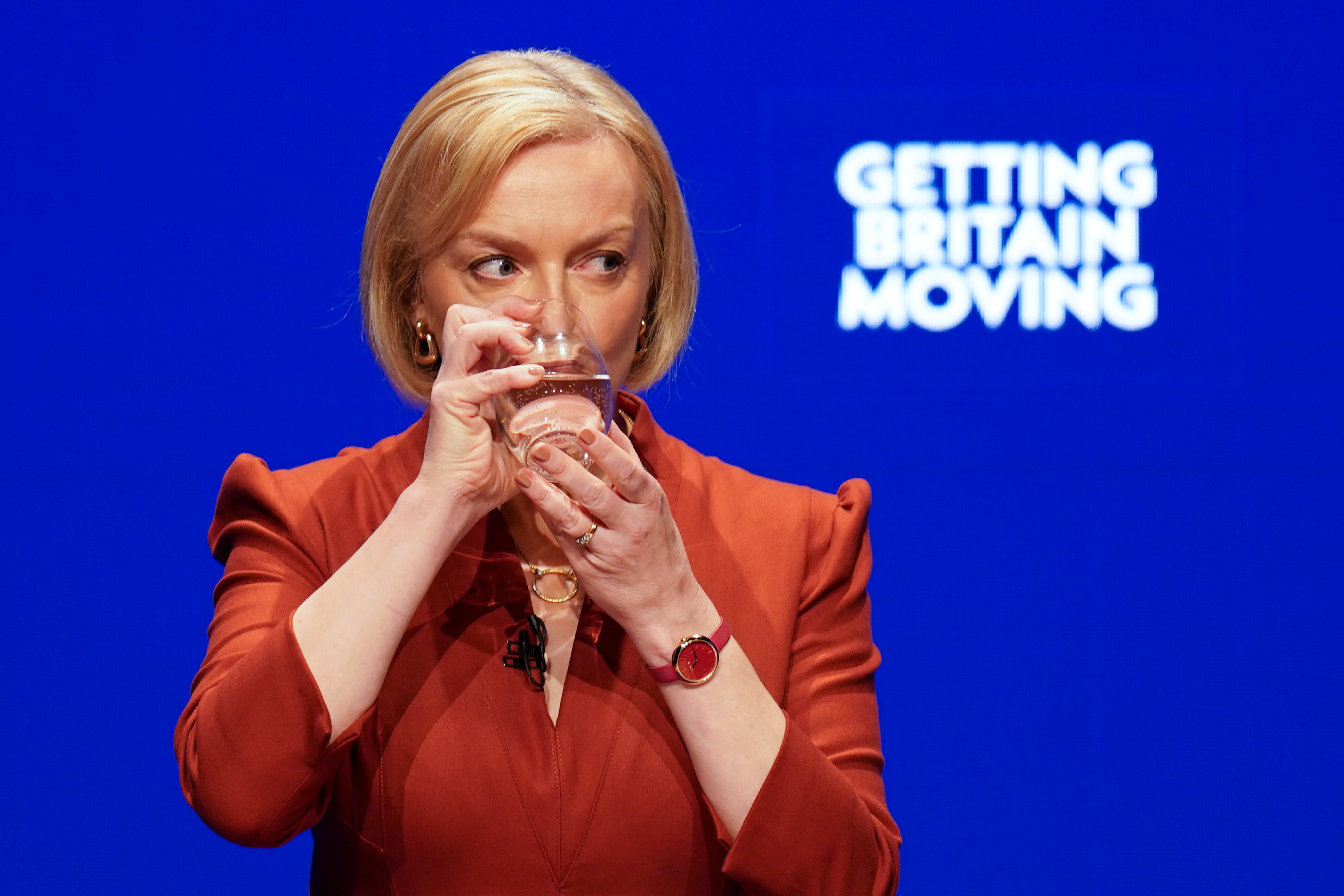 Hard to swallow: Liz Truss during her speech in Birmingham on Wednesday