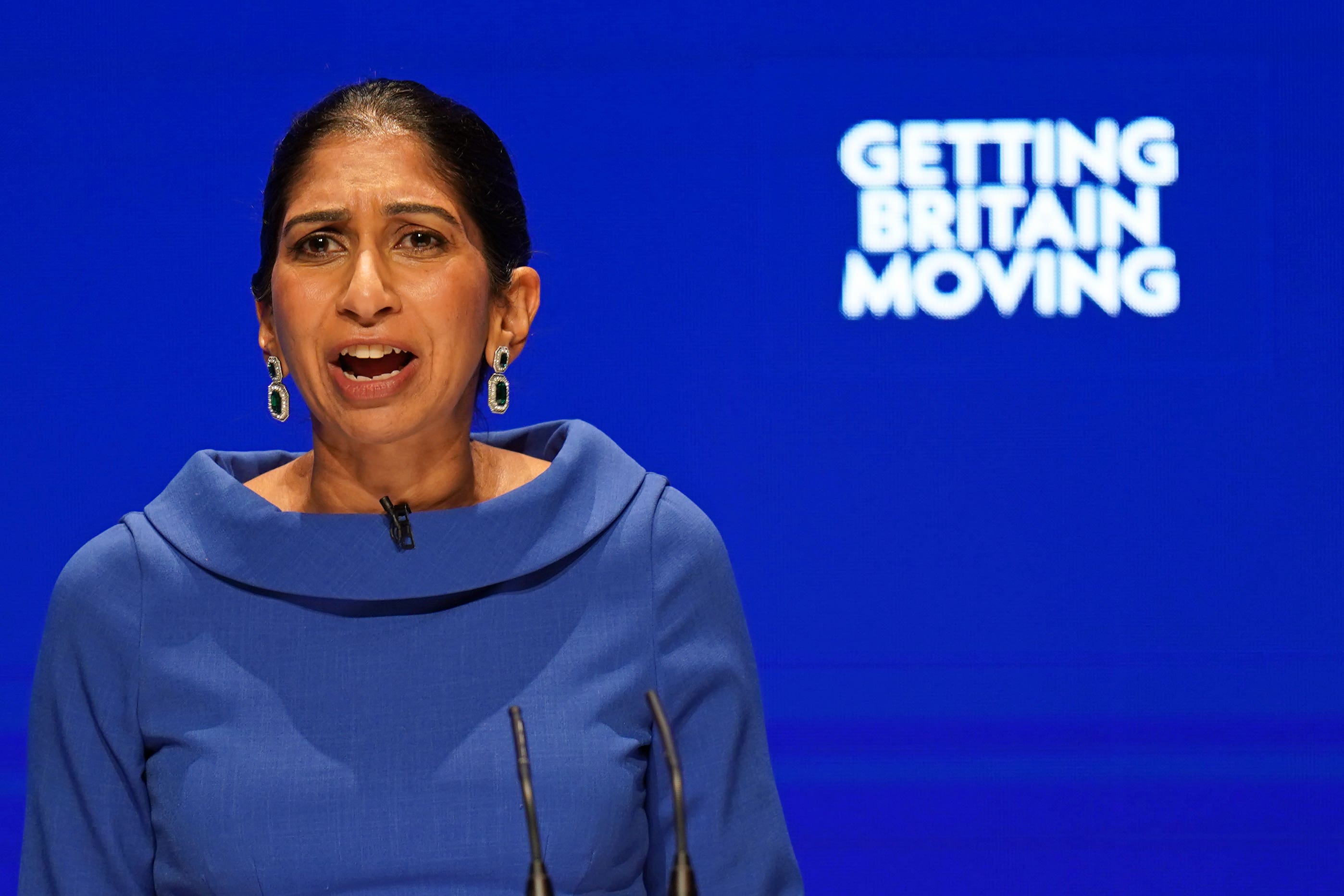 Home Secretary Suella Braverman at the Conservative Party conference (Jacob King/PA)