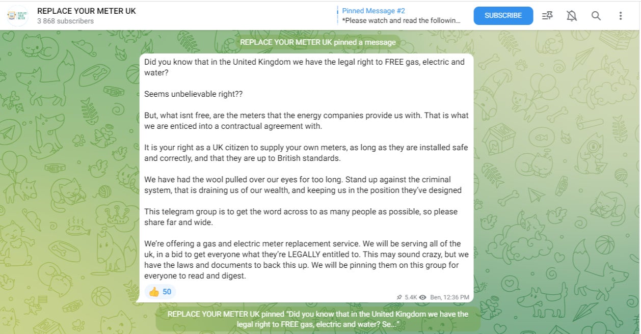 Misinformation was spread through the Replace Your Meter UK Telegram channel