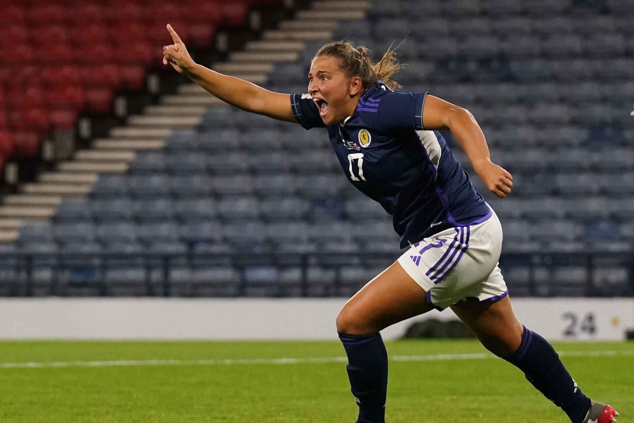 Abi Harrison celebrates her goal (Andrew Milligan/PA)