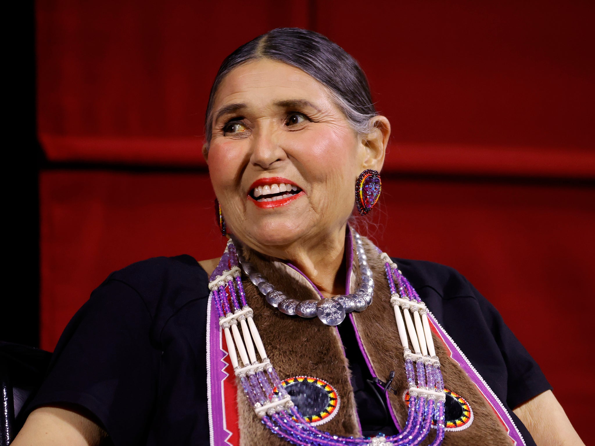 Littlefeather on stage at AMPAS Presents An Evening with Sacheen Littlefeather at Academy Museum of Motion Pictures in September