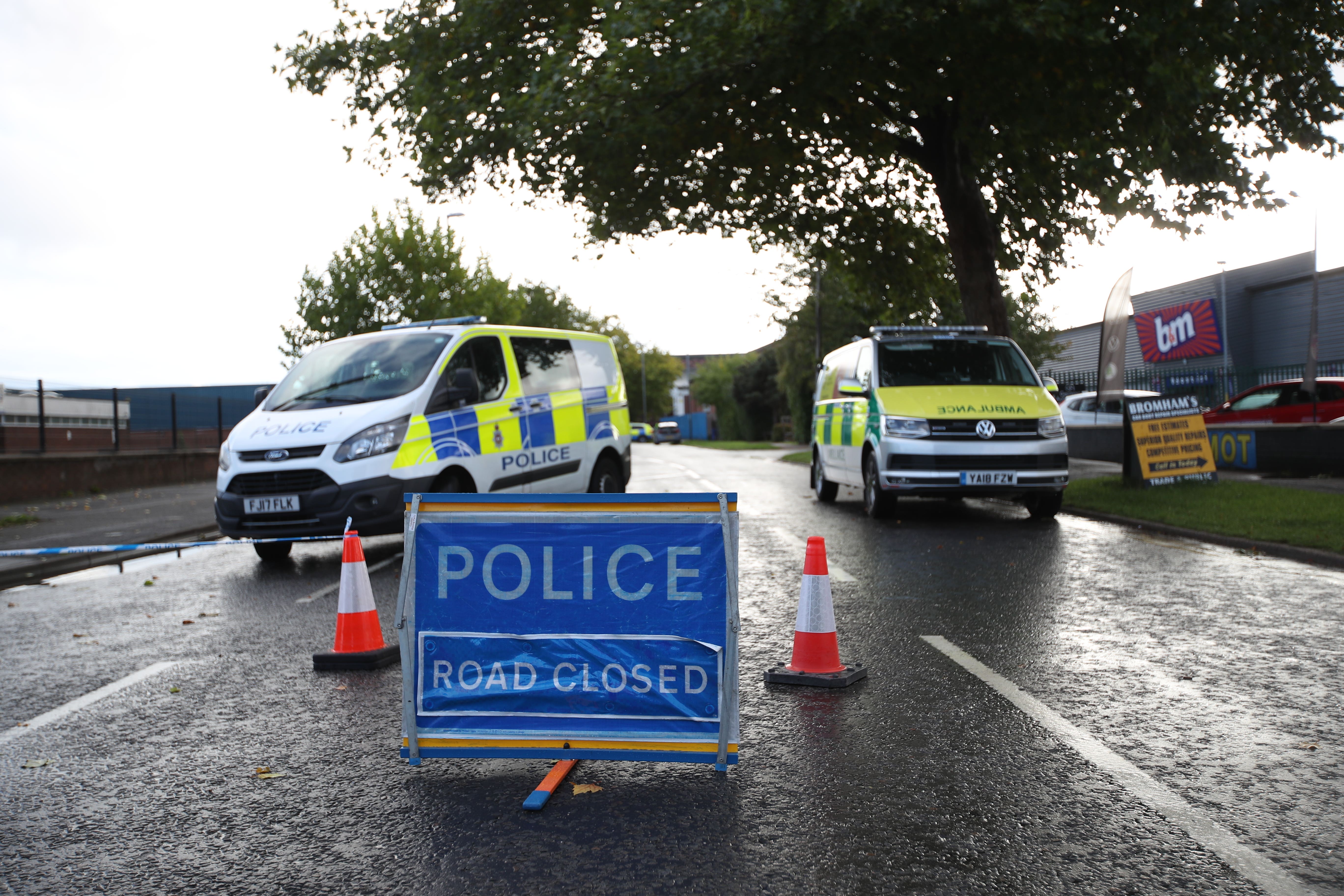 Emergency services near Ascot Drive police station in Derby where a man was taken to hospital after being shot by armed officers (Simon Marper/PA)