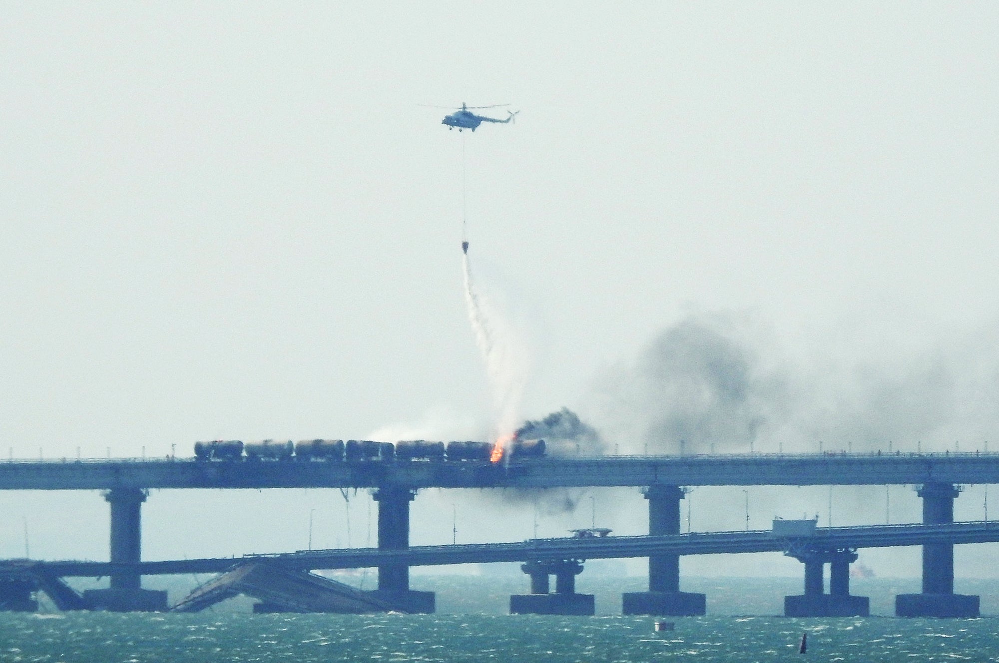 Helicopters poured water on the fire to tackle the flames