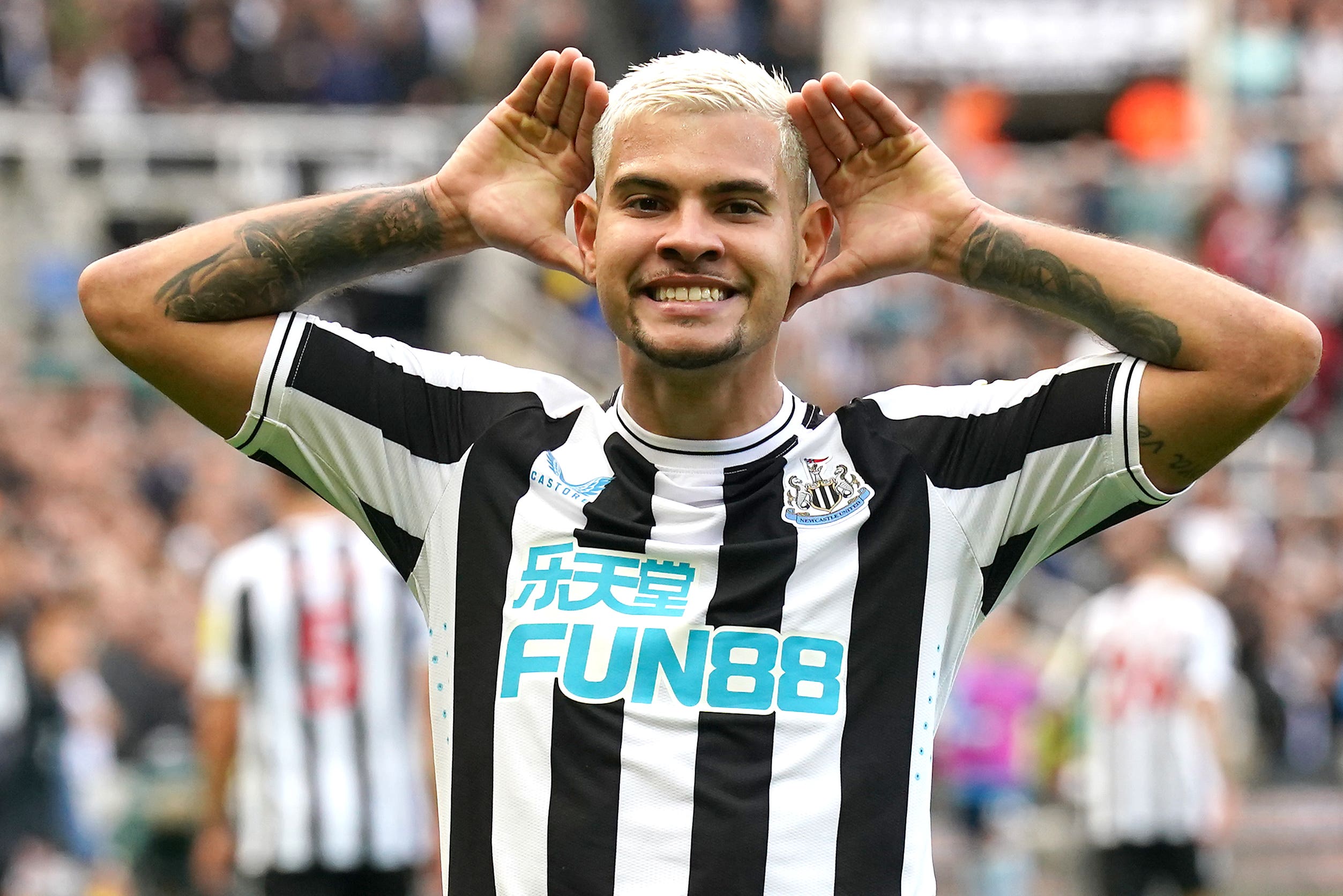 Bruno Guimaraes scored two for Newcastle (Owen Humphreys/PA)