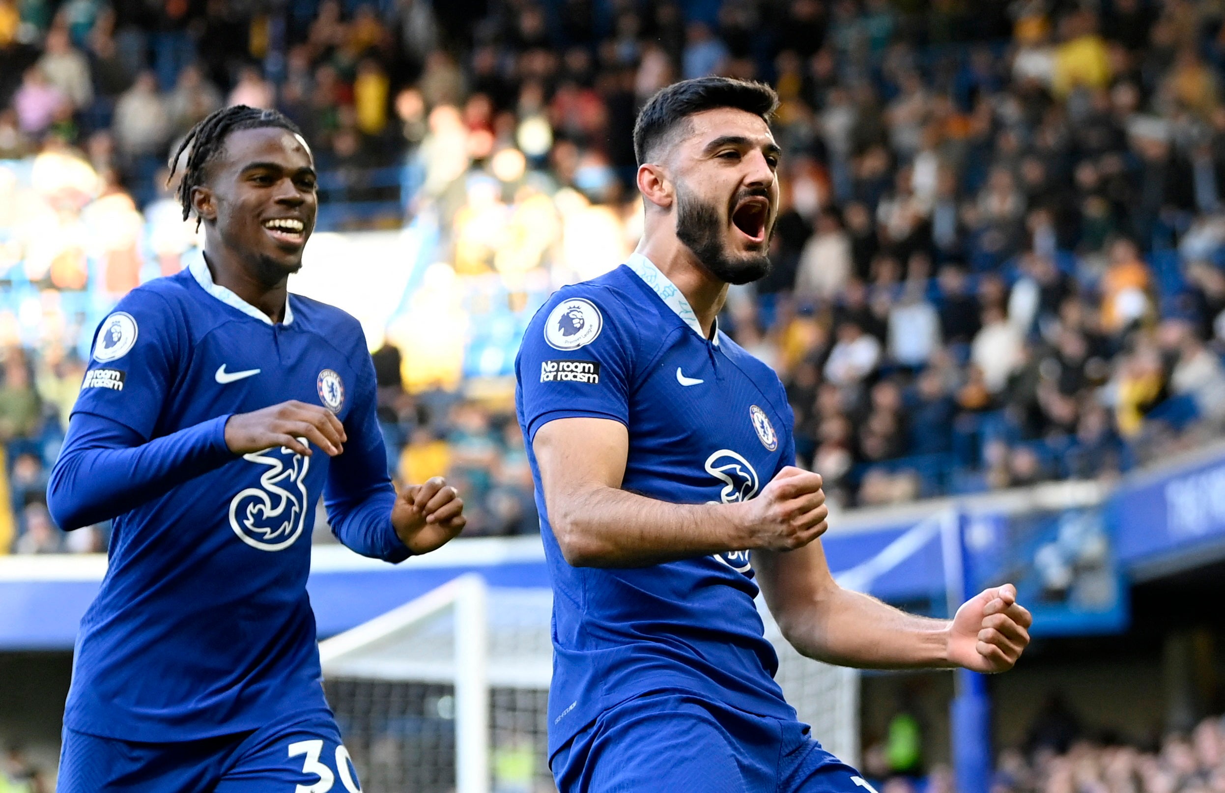 Armando Broja celebrates his first Chelsea goal