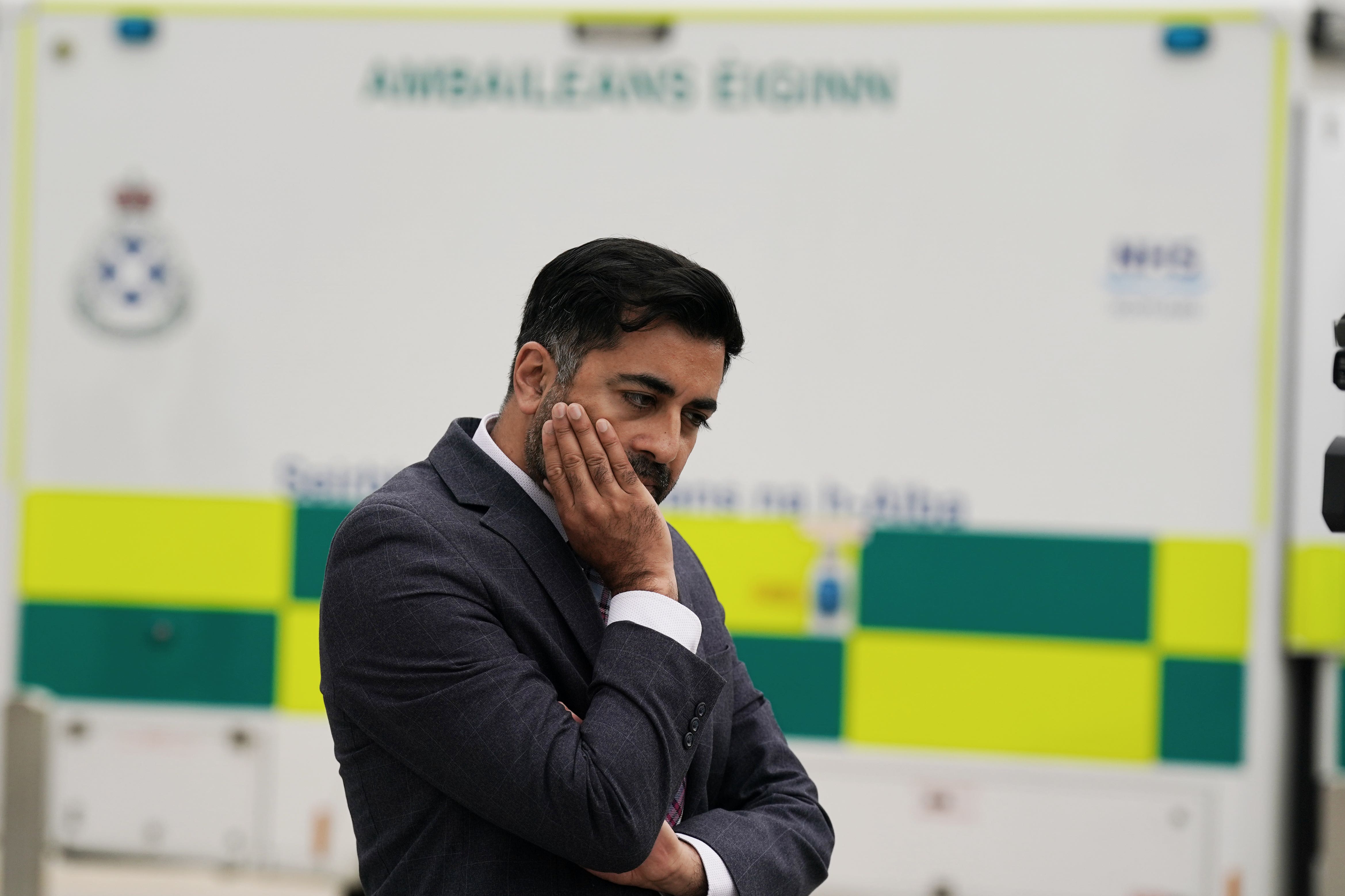 Scottish Health Secretary Humza Yousaf spoke to RCN members as they protested outside the SNP conference in Aberdeen (Andrew Milligan/PA)