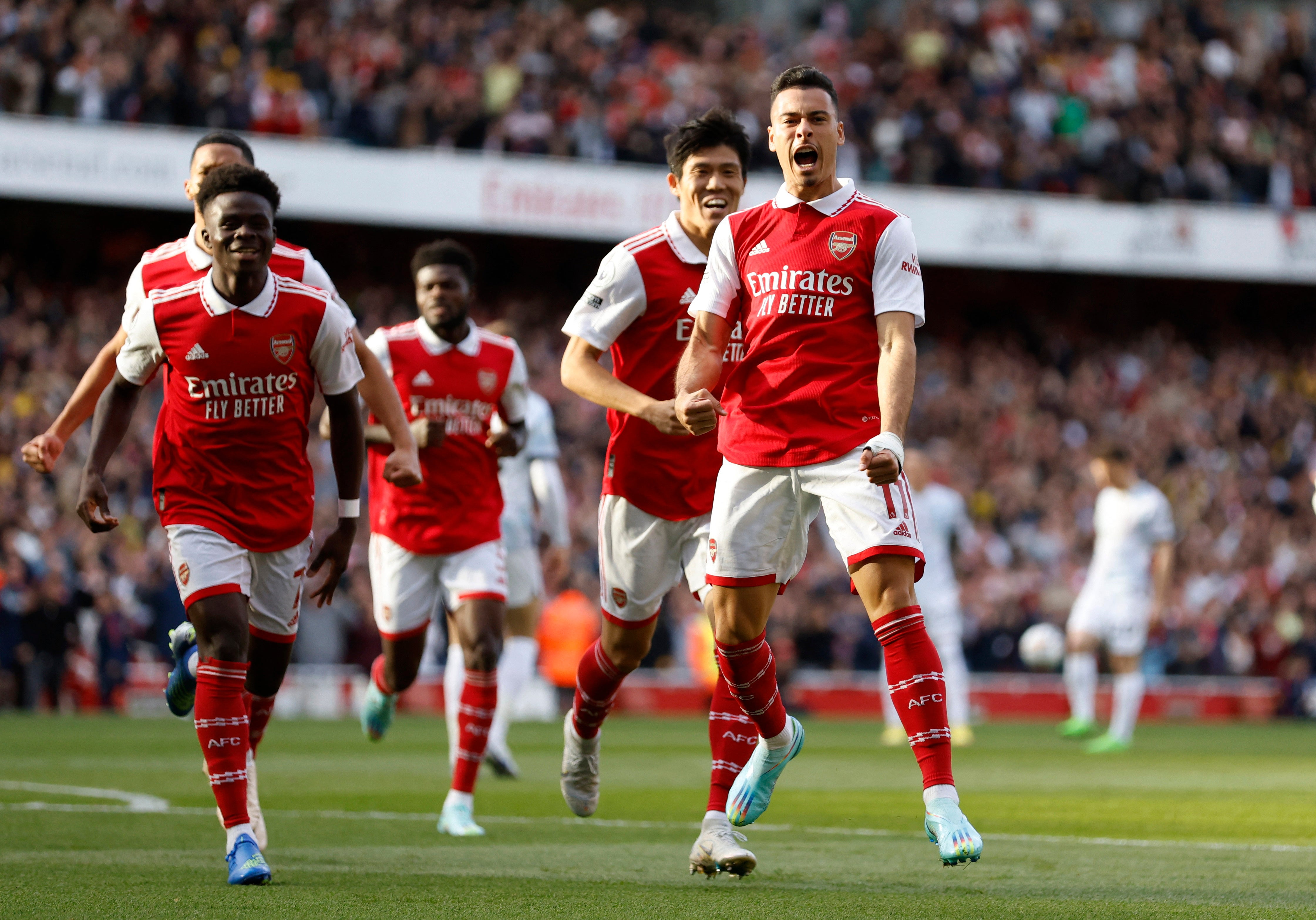 Gabriel Martinelli celebrates scoring for Arsenal