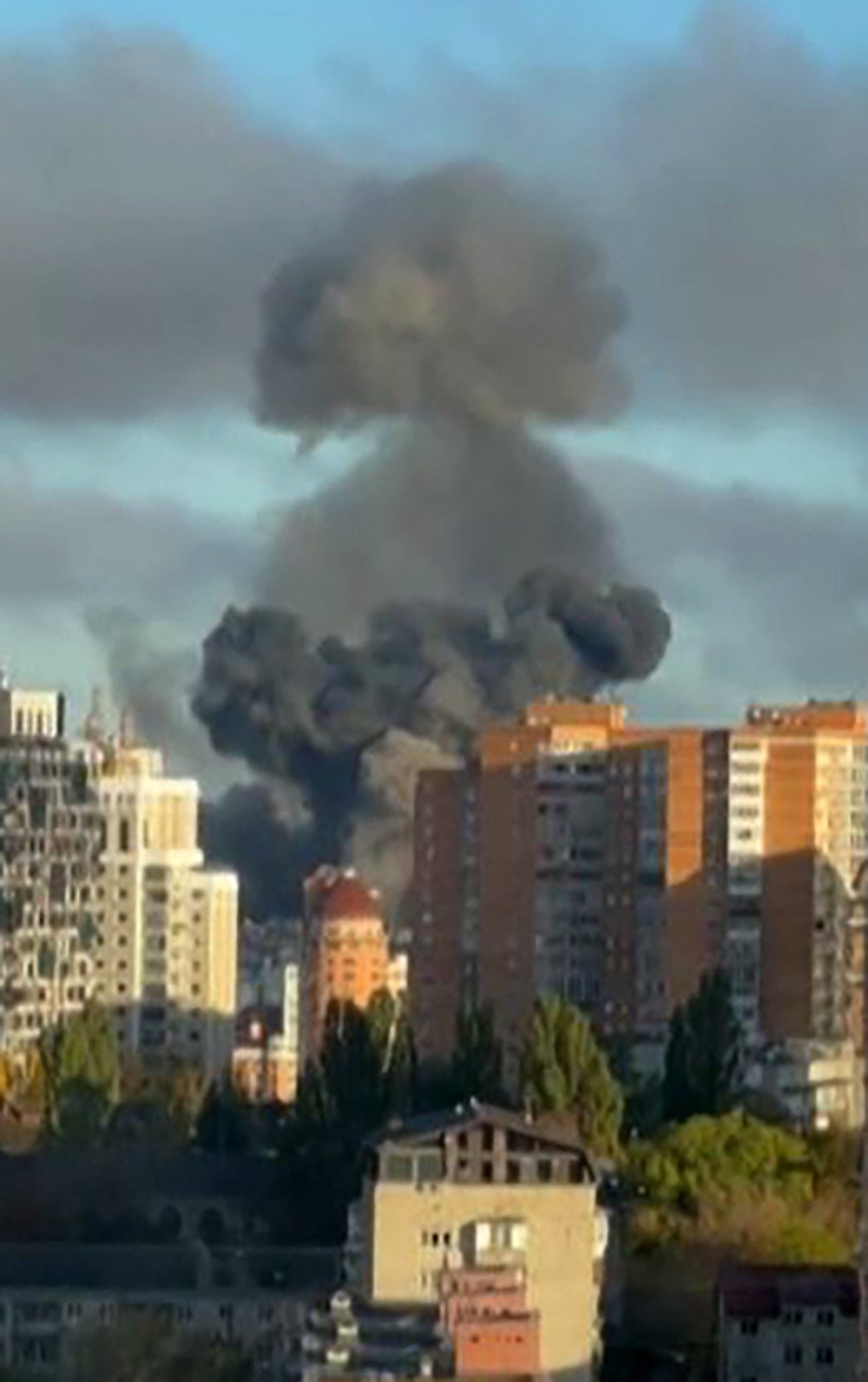 Black smoke rises from Kyiv after Russian strikes