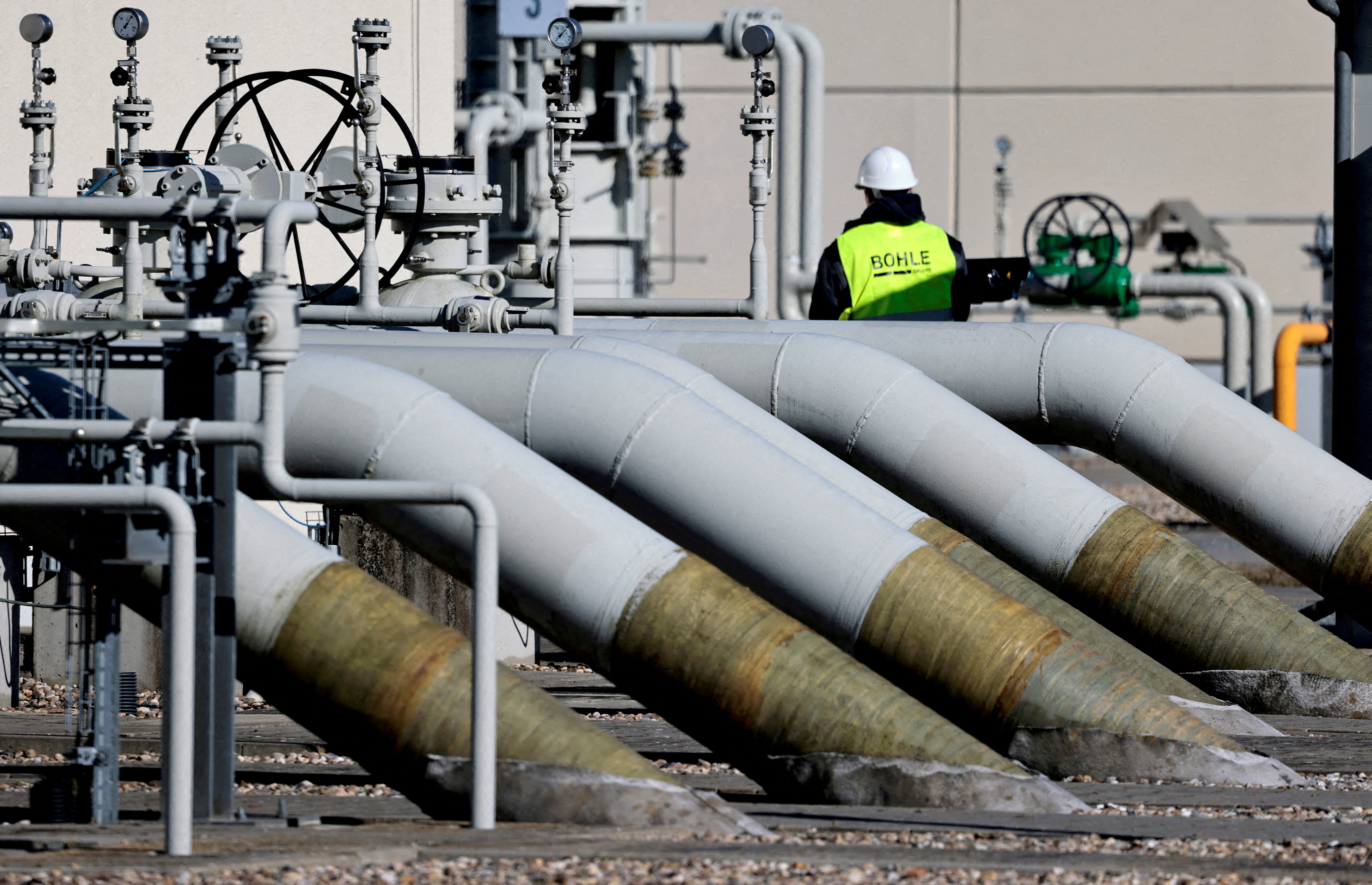 File: Pipes at the landfall facilities of the ruptured Nord Stream 1 gas pipeline