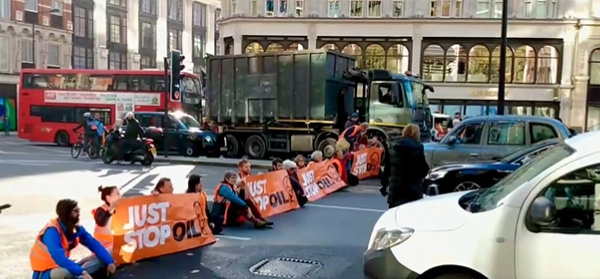 Just Stop Oil protestors stop traffic at Knightsbridge