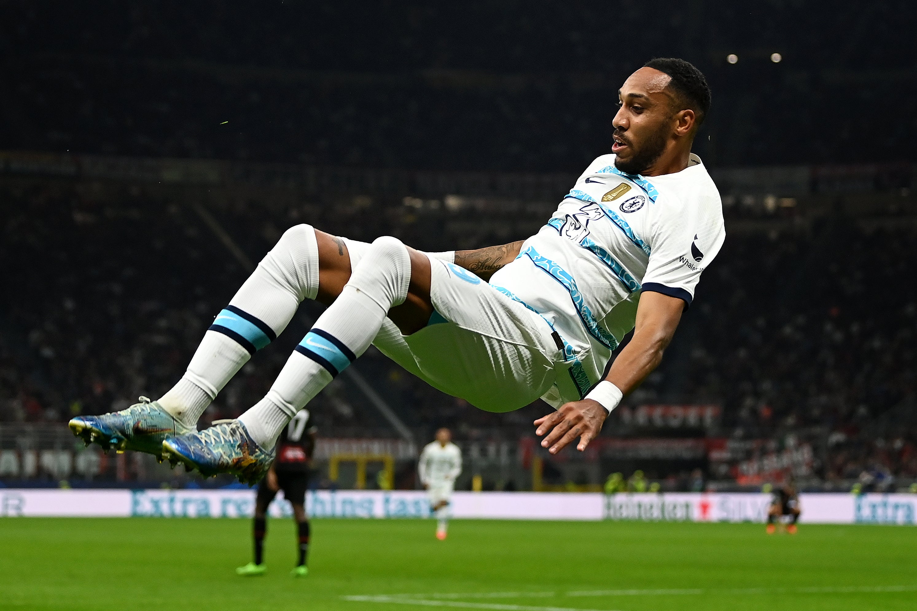 Chelsea’s Pierre-Emerick Aubameyang celebrates scoring the second