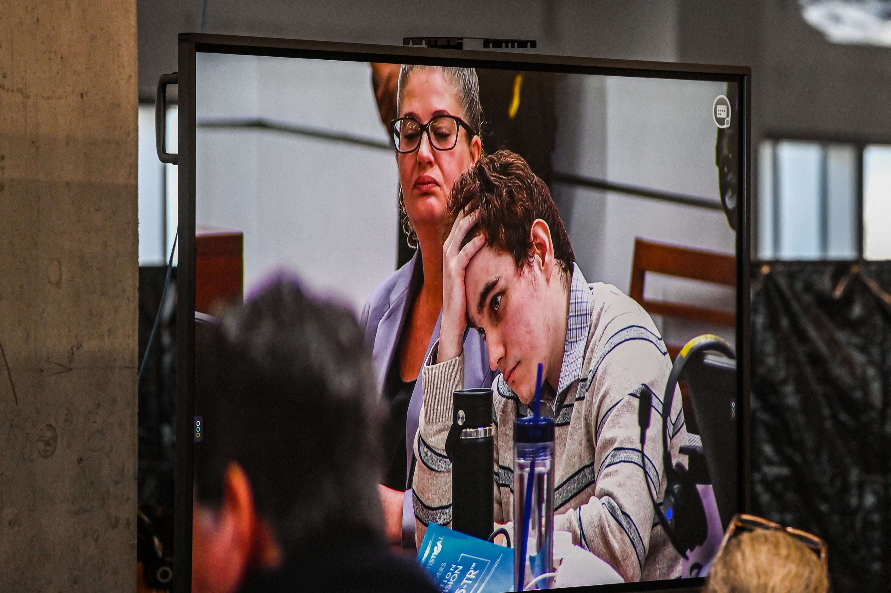 Nikolas Cruz seen on a closed-circuit television screen at the Broward County Courthouse