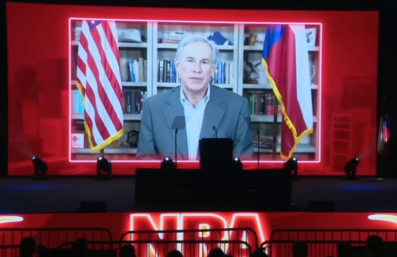 Abbott speaking in a pre-recorded video at the NRA convention