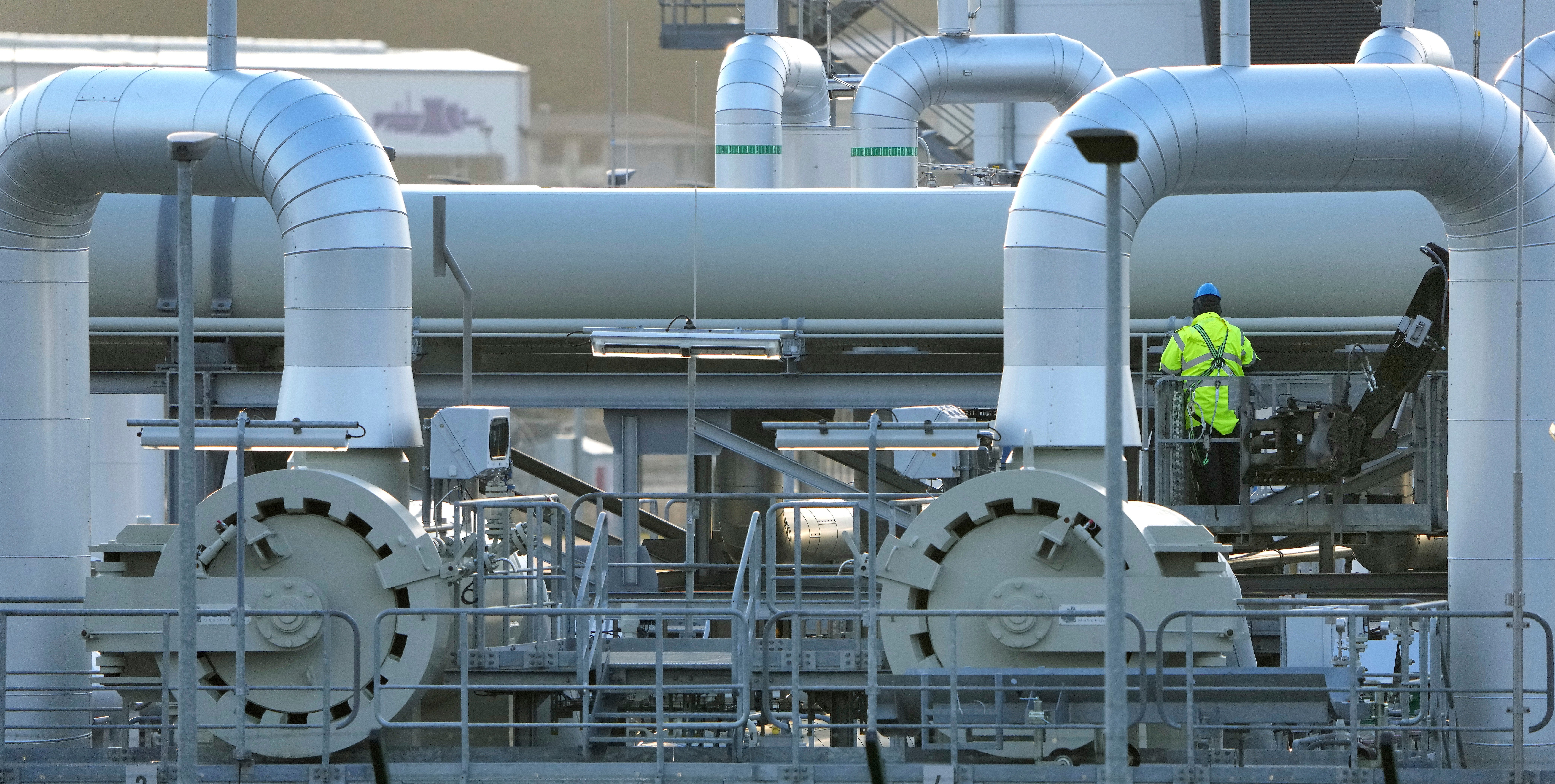 Pipes at the landfall facilities of the Nord Stream 2 gas pipeline in Lubmin, northern Germany