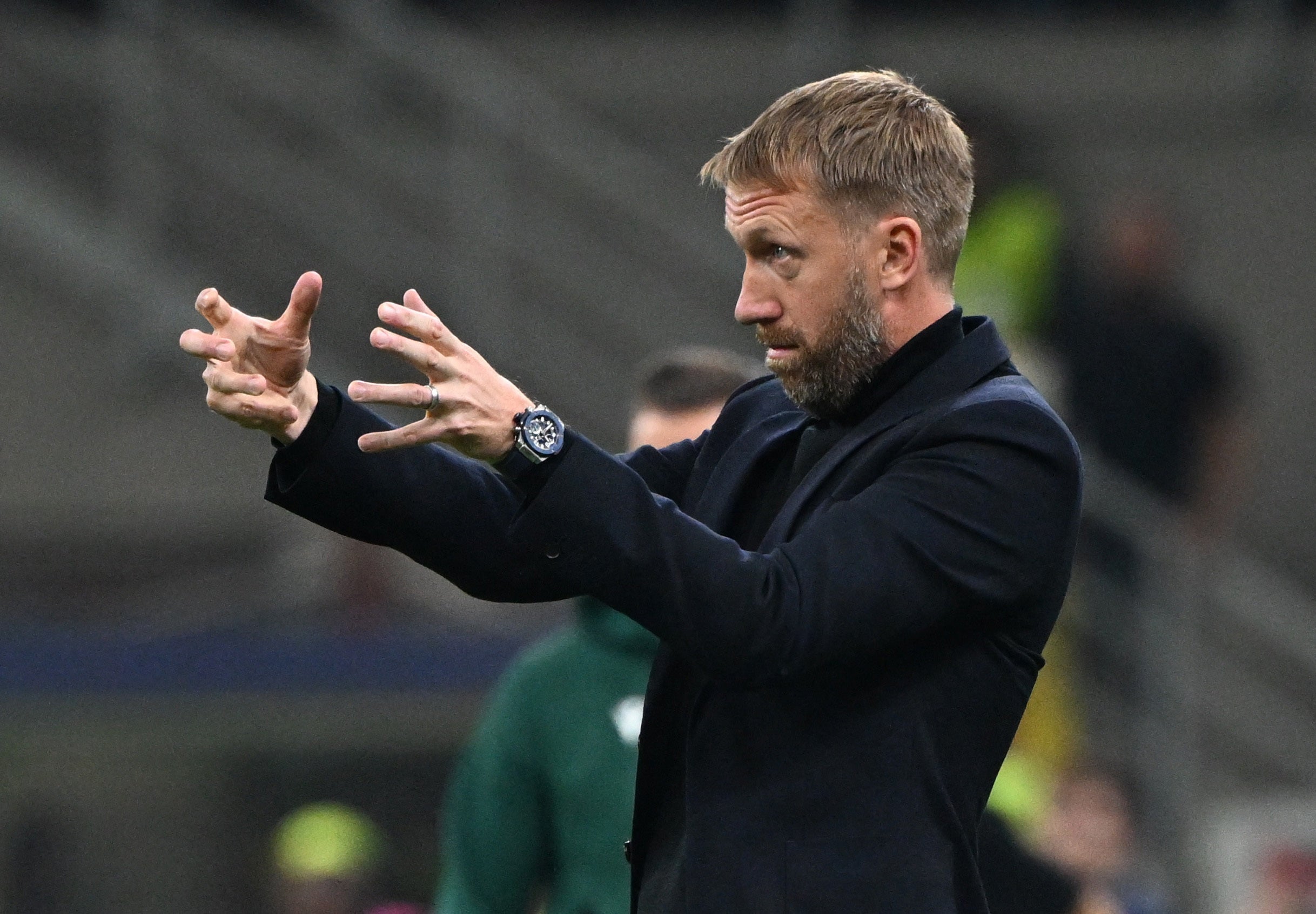 Graham Potter directs from the touchline at the San Siro