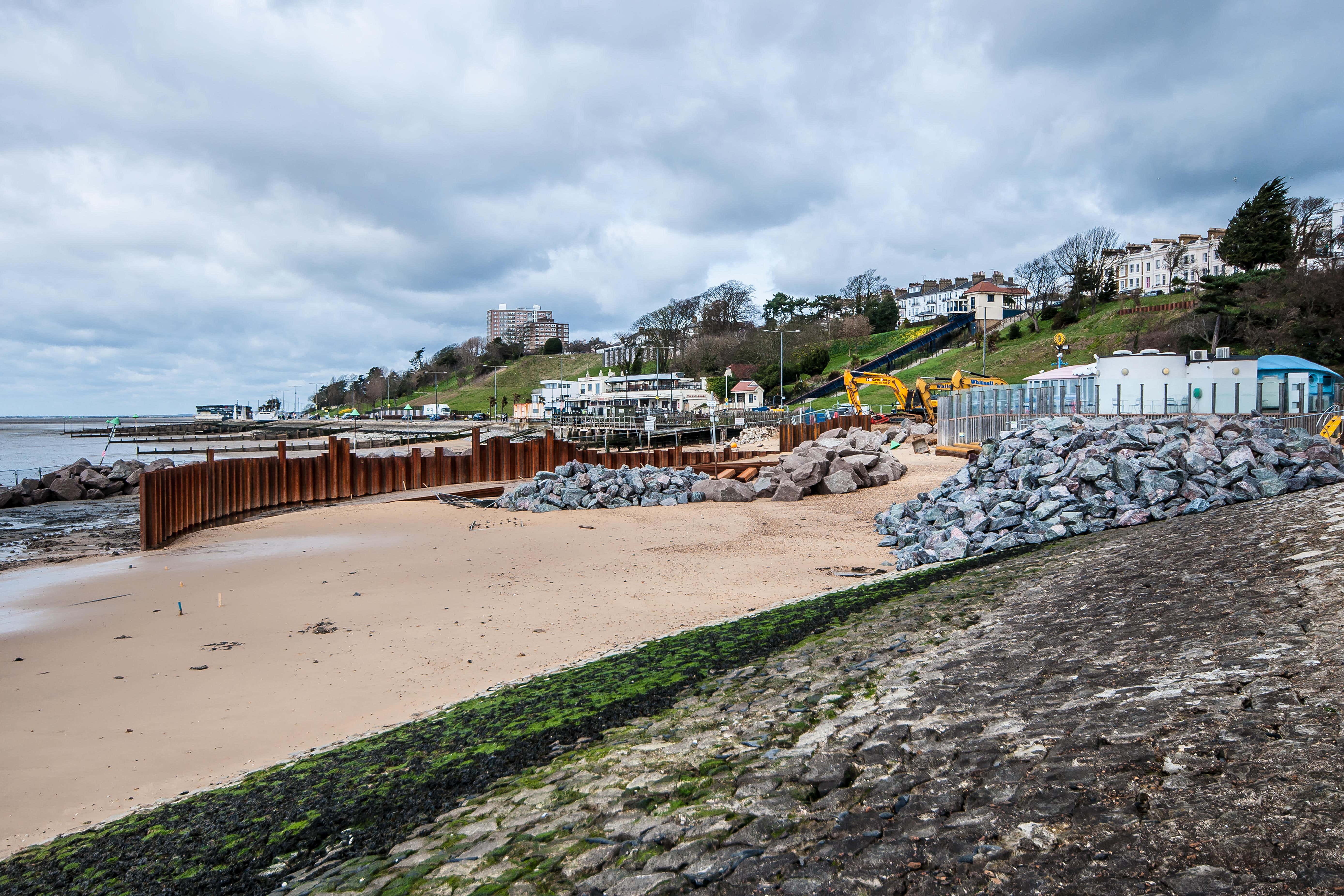 Work beginning on the construction of a swimmers’ lagoon on Southend seafront in 2016 – a project signed off by the Marine Management Organisation (Avpics/Alamy/PA)