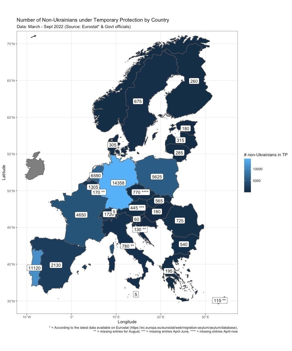 Number of non-Ukrainians under temporary protection by country