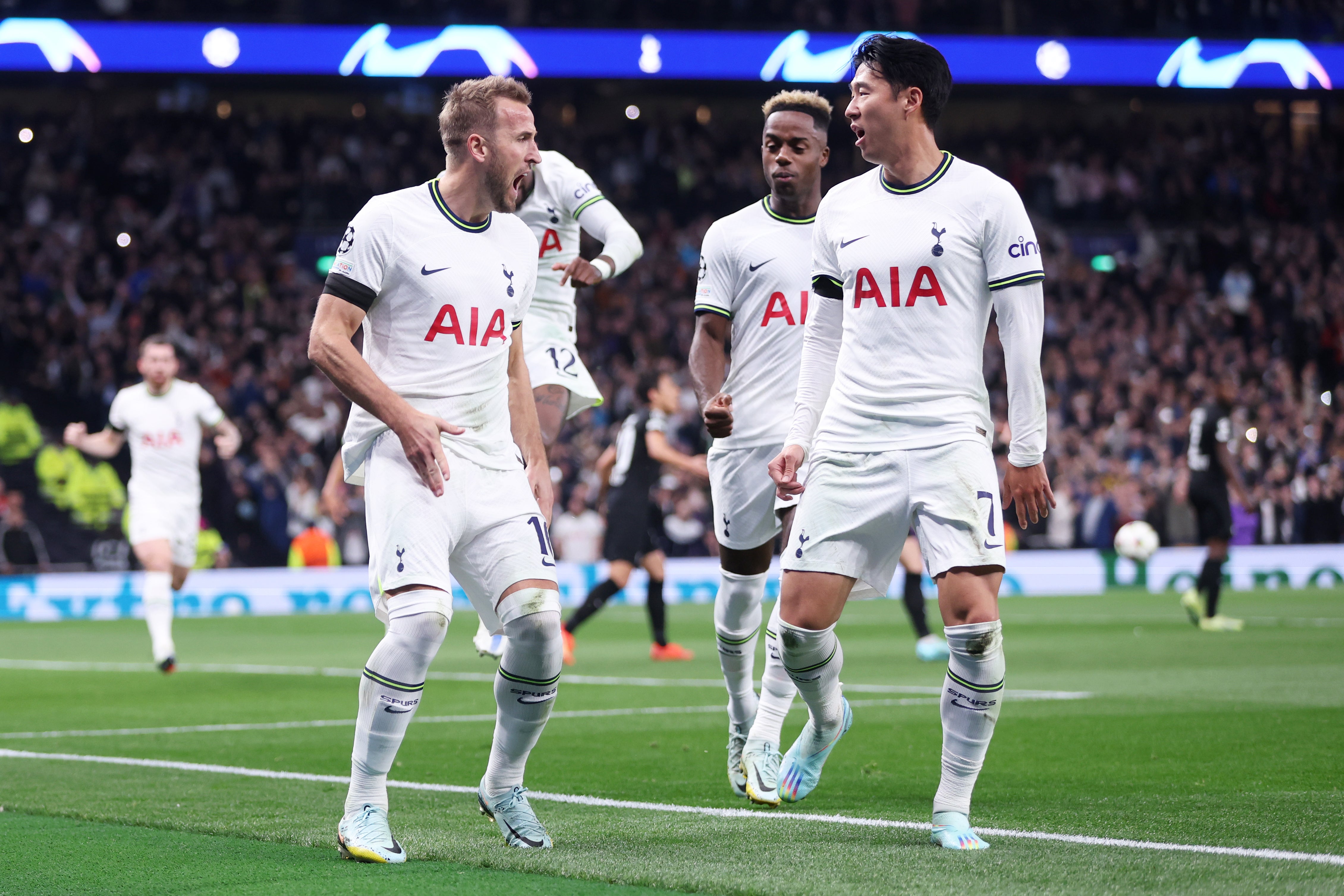 Harry Kane and Son Heung-min celebrate Spurs’ second goal