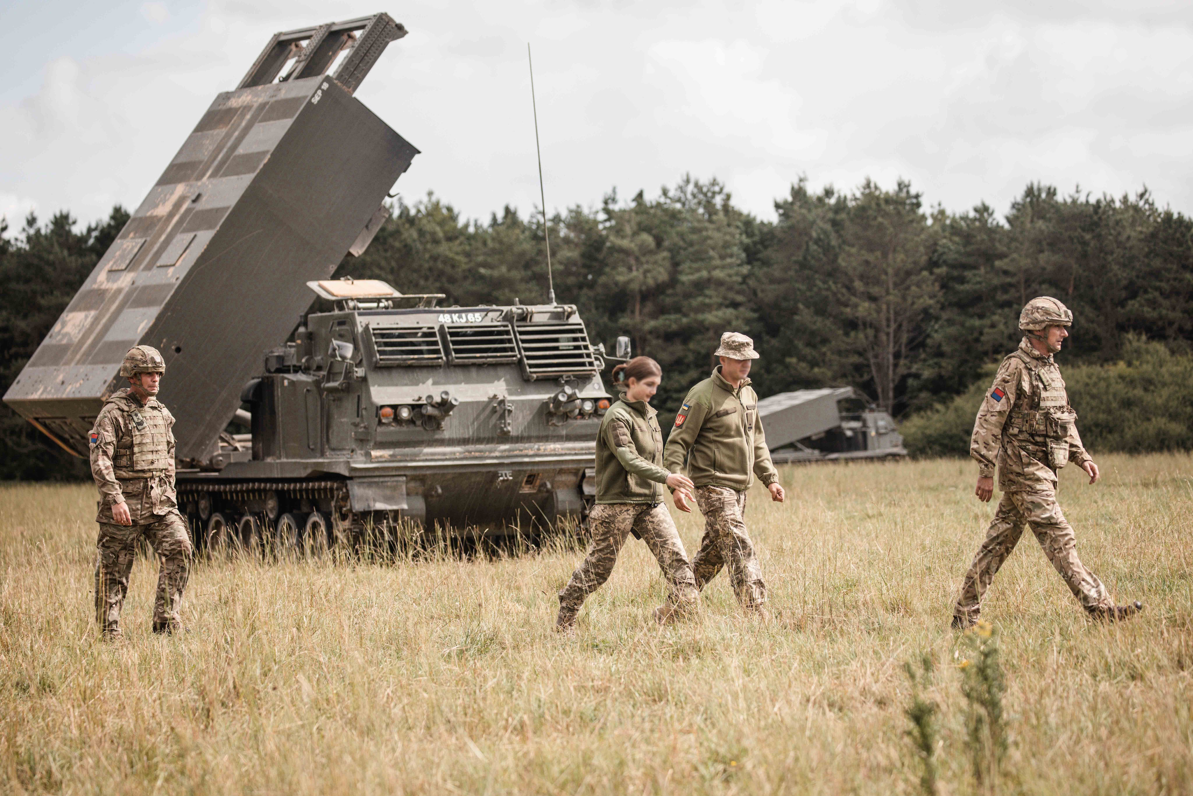 Weapons sent to Ukraine include Guided Multiple Launch Rocket Systems, pictured during artillery training in the UK (Sgt Robert Weideman, RLC/MOD/PA)