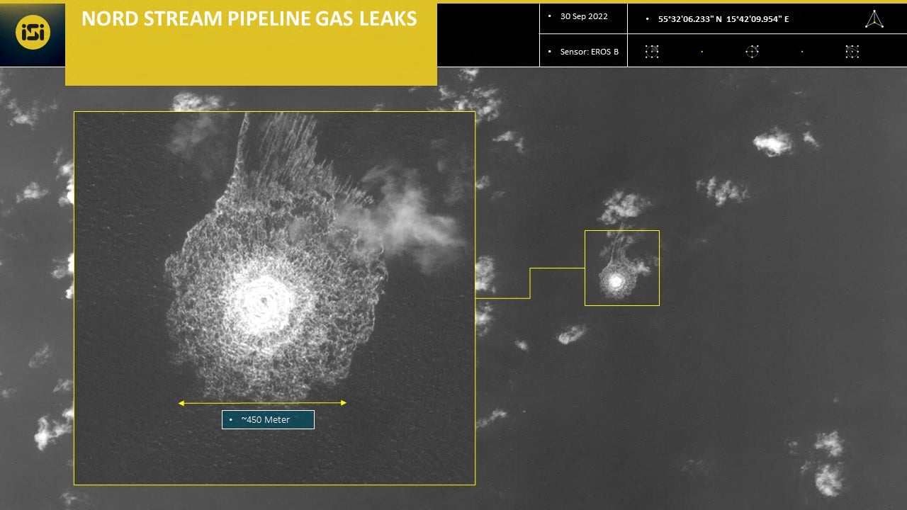 An image from an intelligence report depicting a Nord Stream 1 gas leak near Sweden