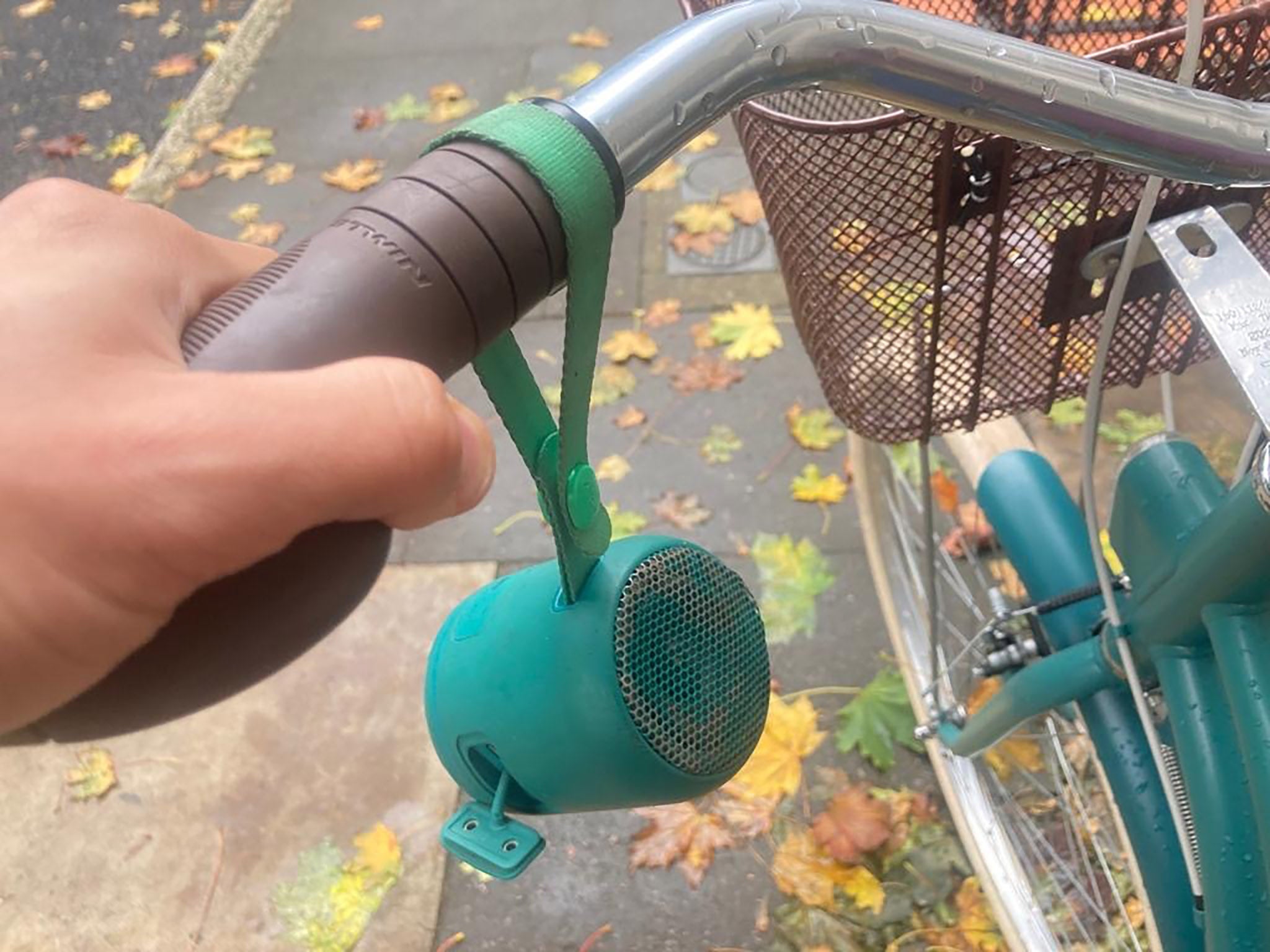 Oliver Keens’ bluetooth speaker, which accompanies him on his bicycle journeys