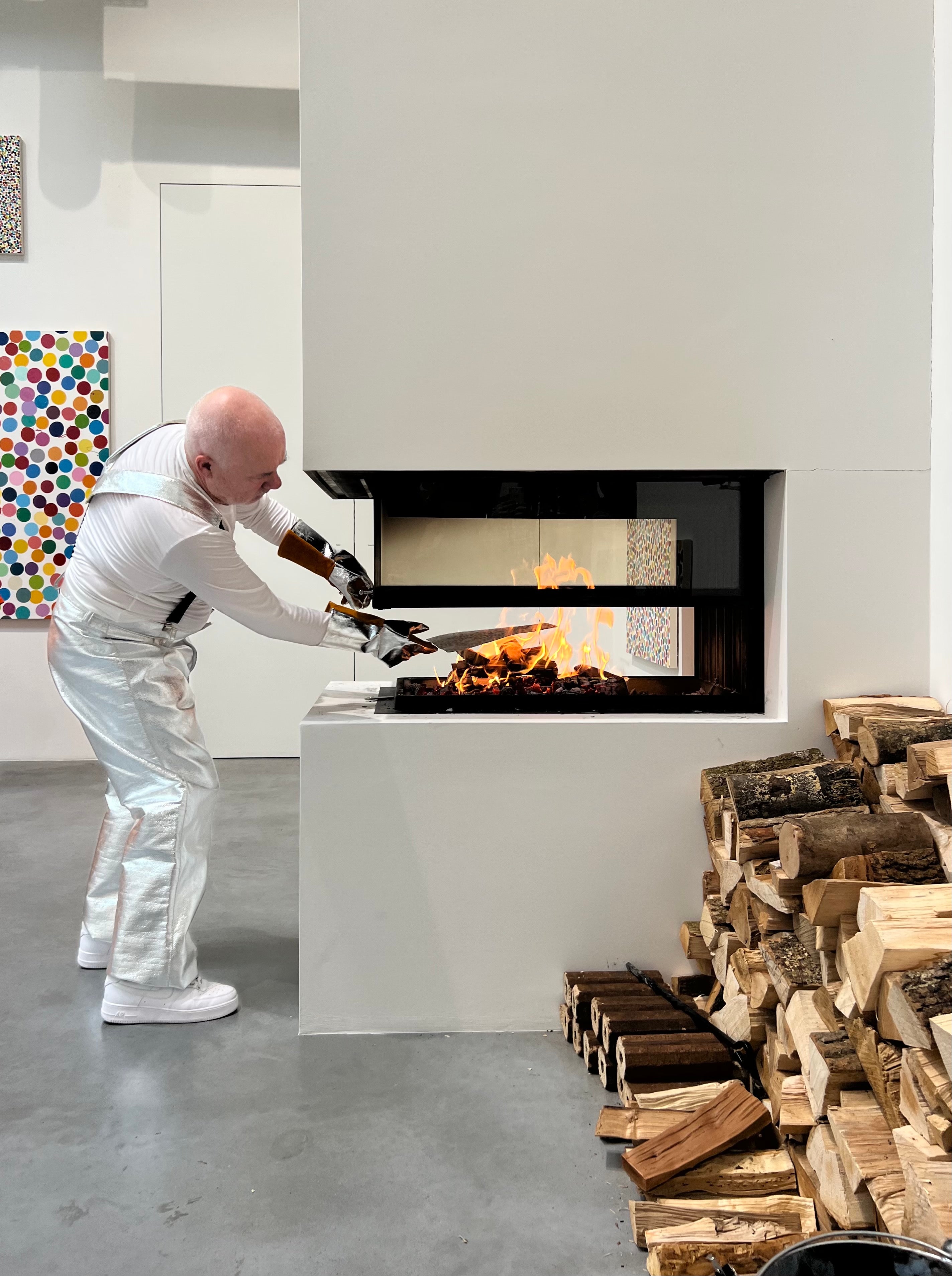 Damien Hirst burning artwork