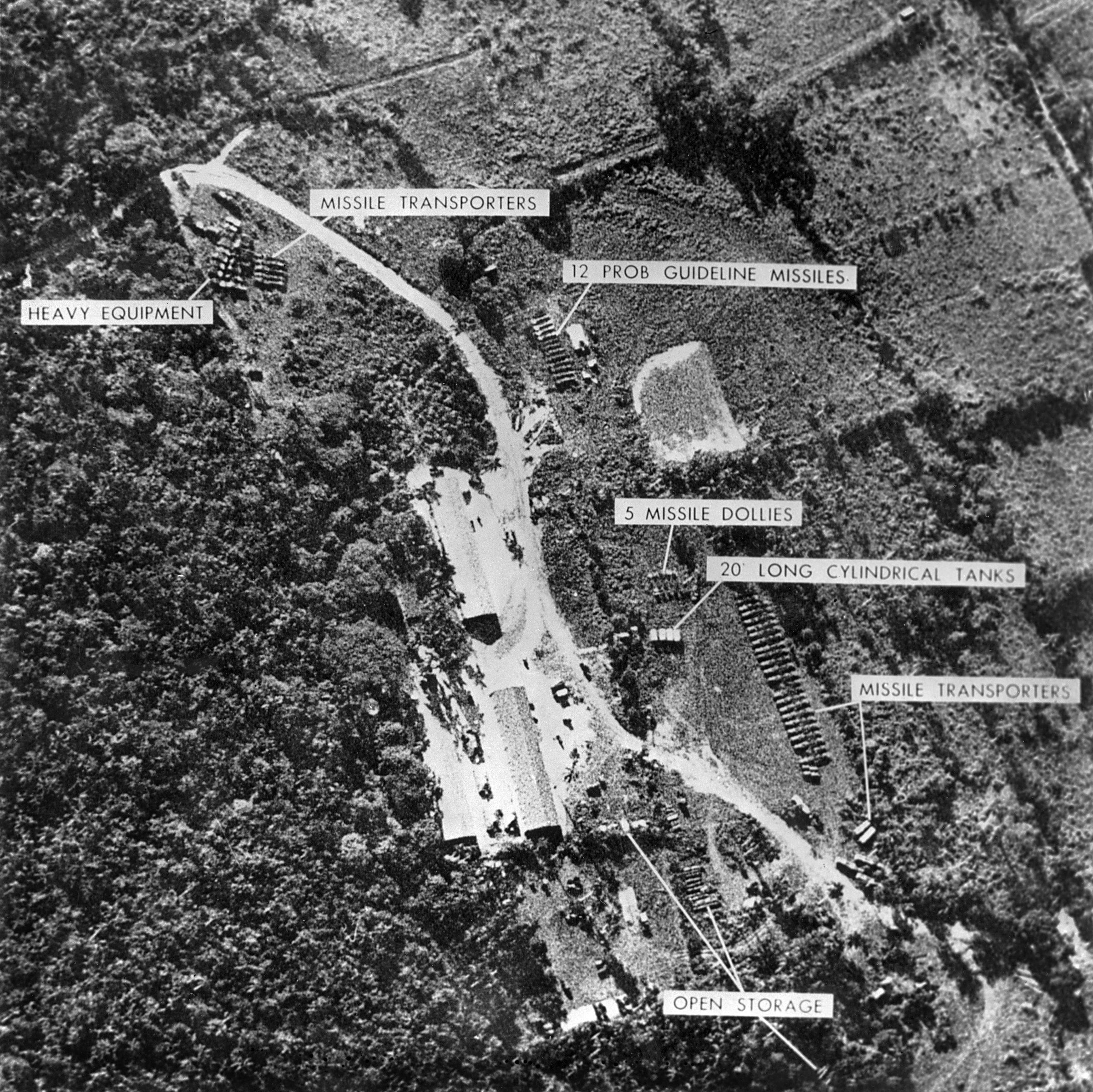 Aerial view taken in October 1962 of one of the Cuban medium-range missile bases