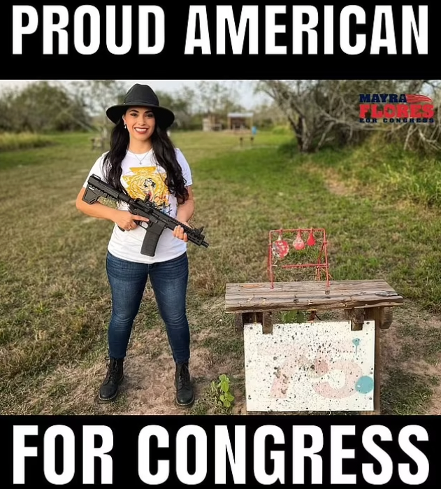 Mayra Flores poses with a gun in a post from her Instagram account