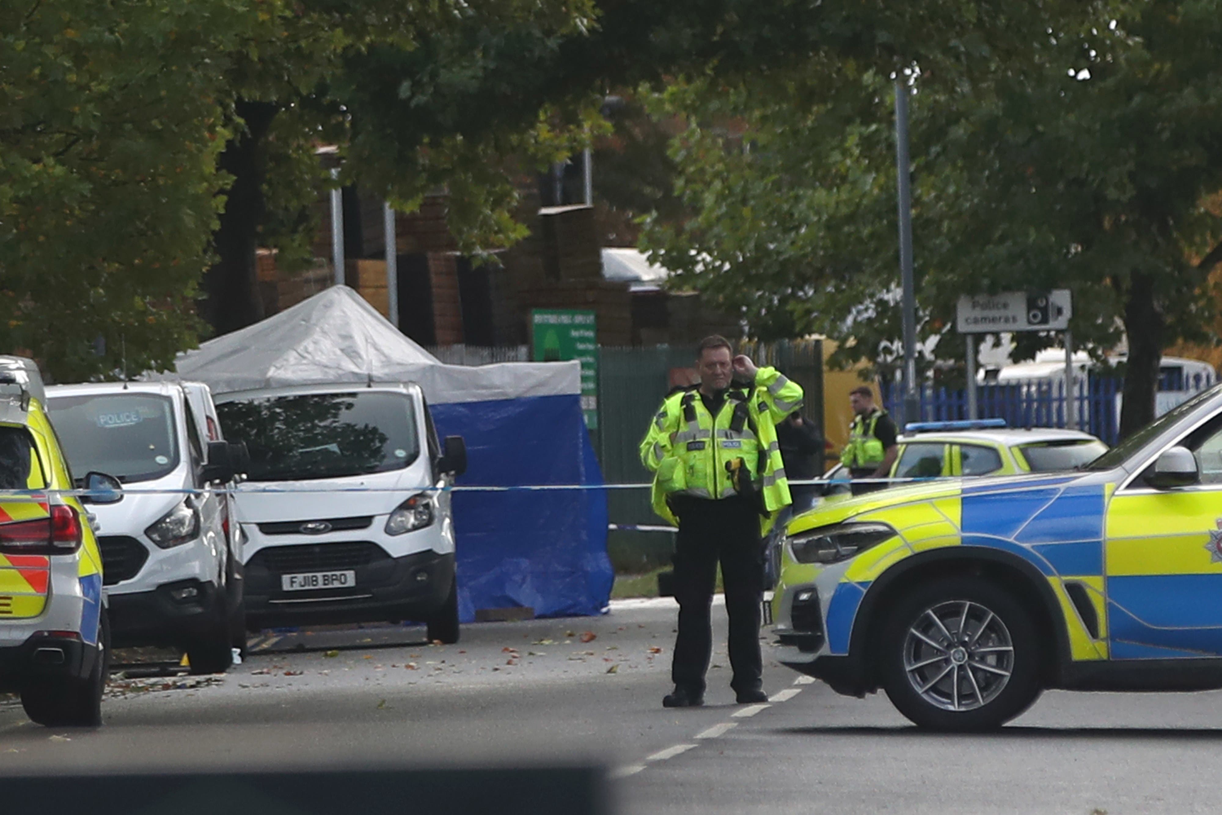 The scene outside Ascot Drive police station in Derby, on October 7. (Simon Marper/PA)