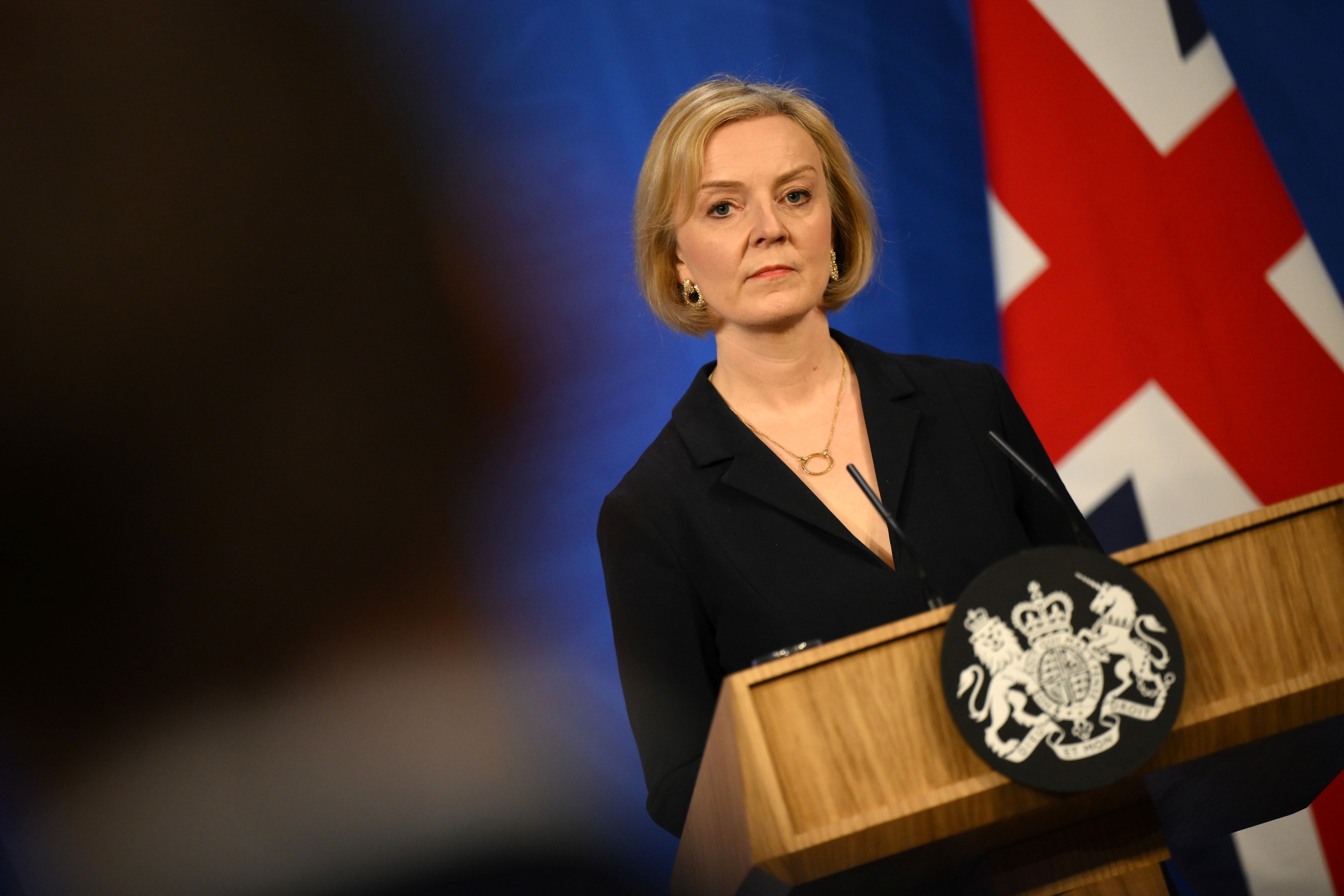 Liz Truss spoke at a press conference on Friday (Daniel Leal/PA)